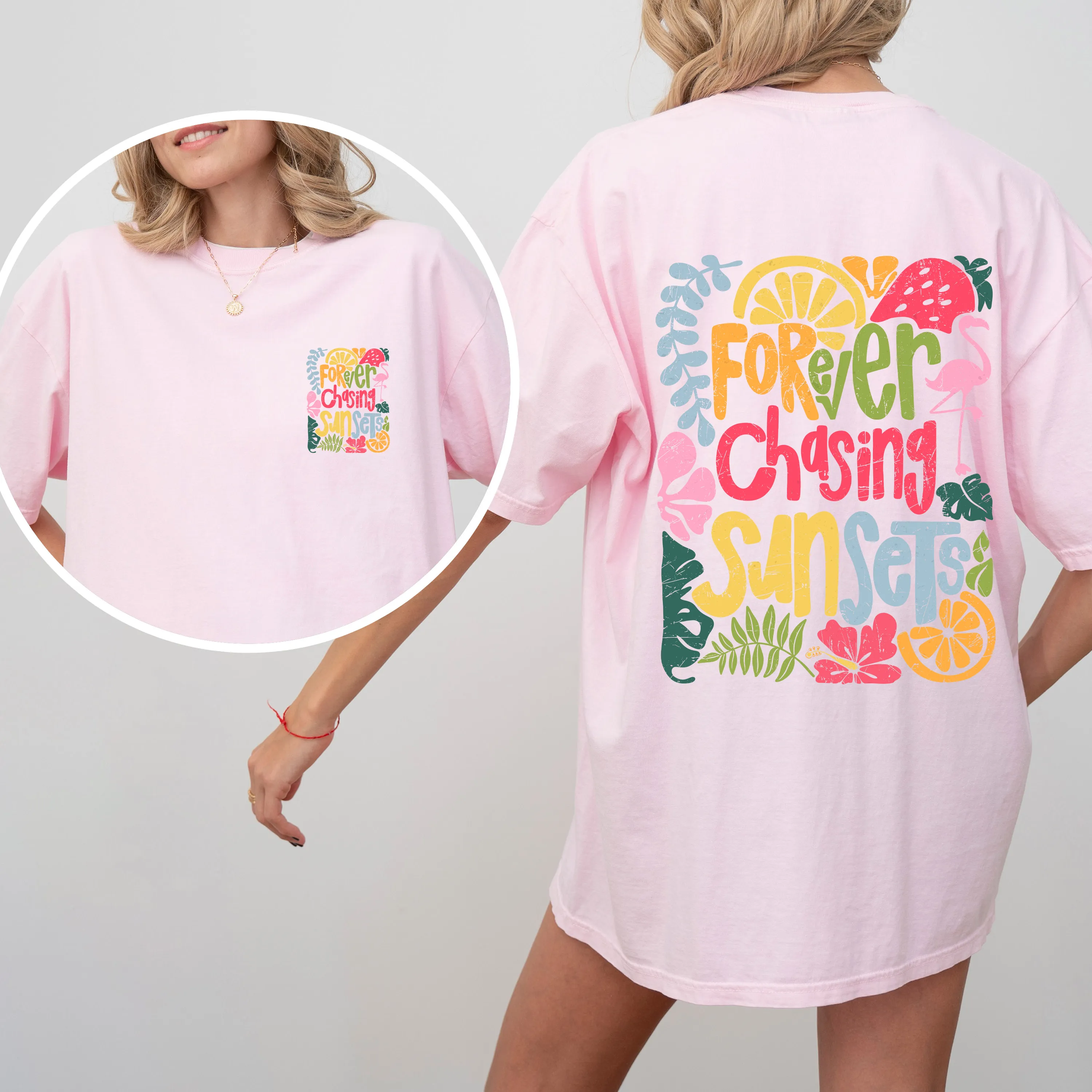 Forever Chasing Sunsets, Colorful, Flamingo, Beach, Summer, Comfort Colors T-Shirt sold by Refinery Number One product image thumbnail 5