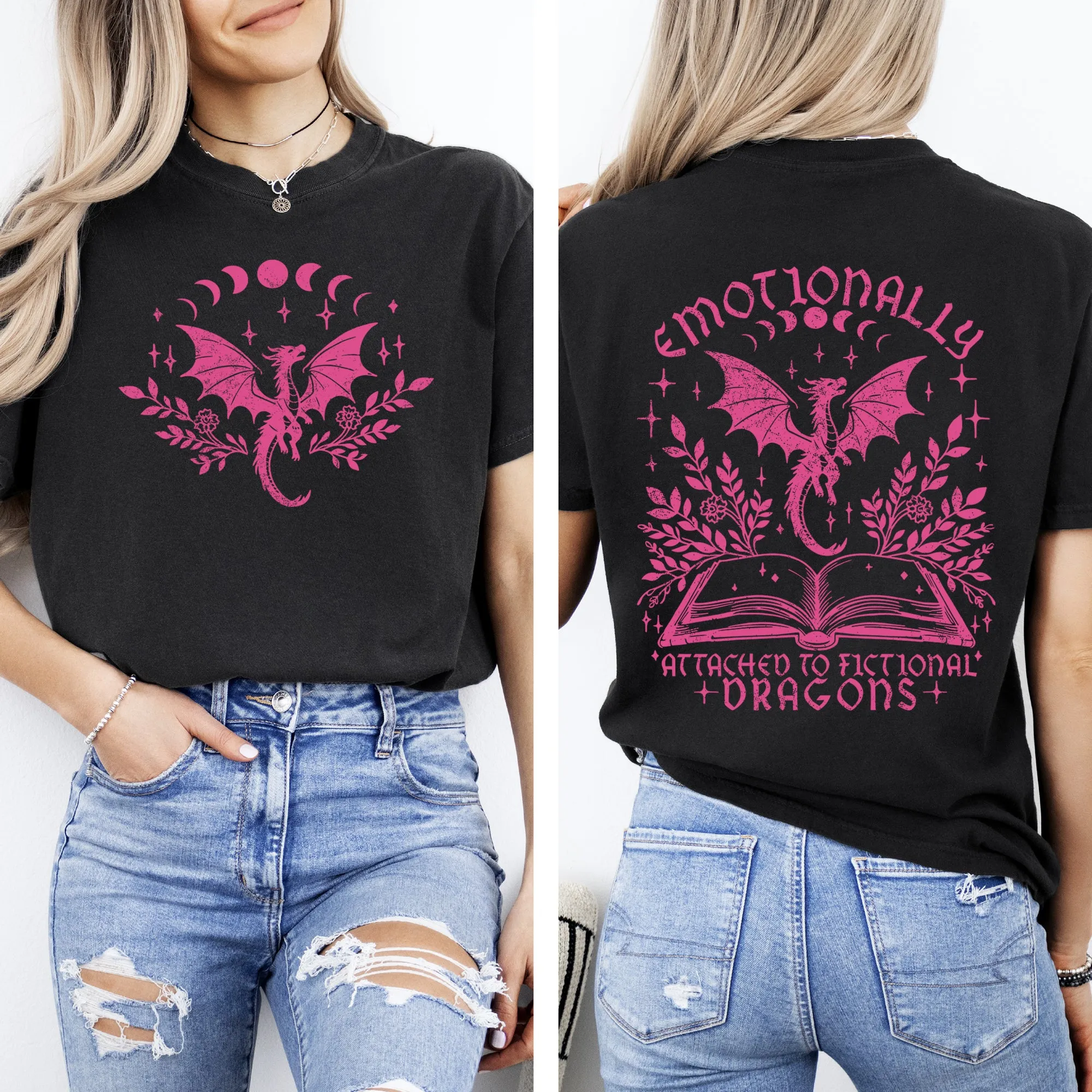 Emotionally Attached To Fictional Dragons, Romantasy, Booktok, Reading, Library, Books, Front and Back, Comfort Colors T-Shirt sold by Refinery Number One product image thumbnail 4