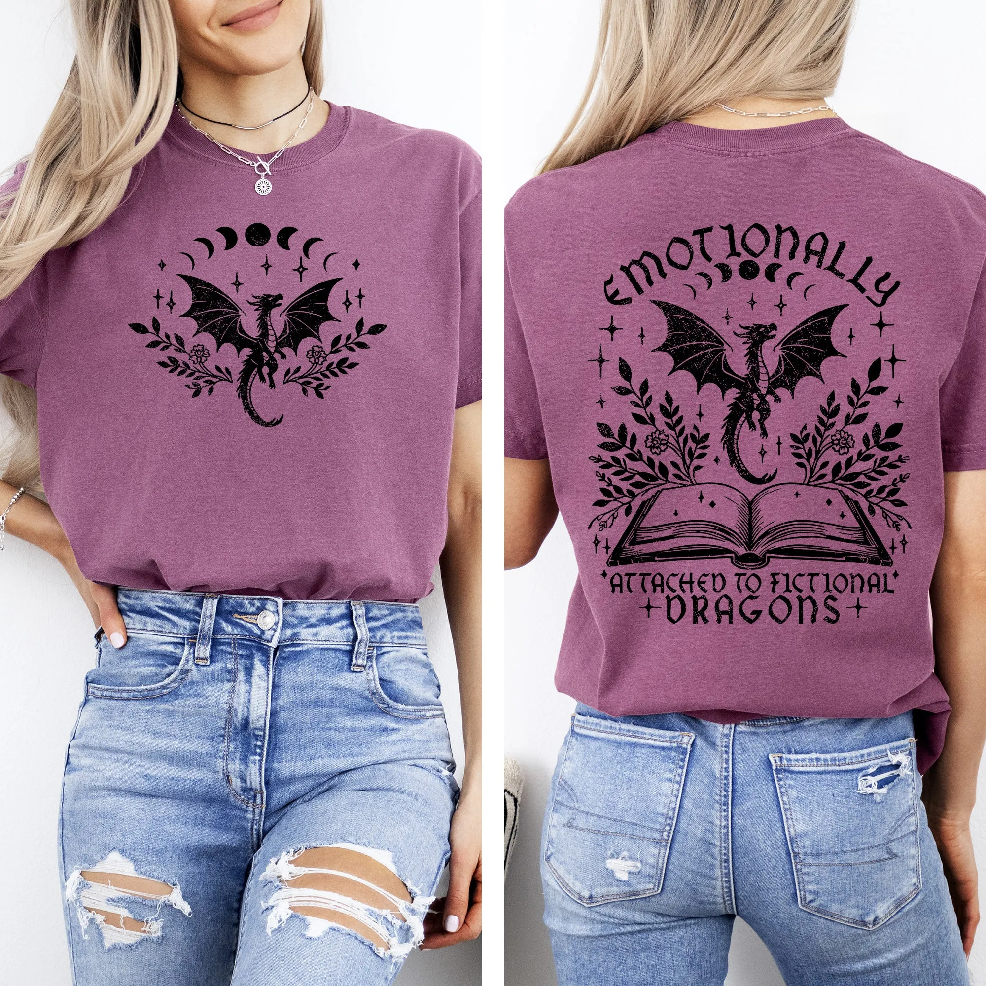 Emotionally Attached To Fictional Dragons, Romantasy, Booktok, Reading, Library, Books, Front and Back, Comfort Colors T-Shirt sold by Refinery Number One product image thumbnail 3