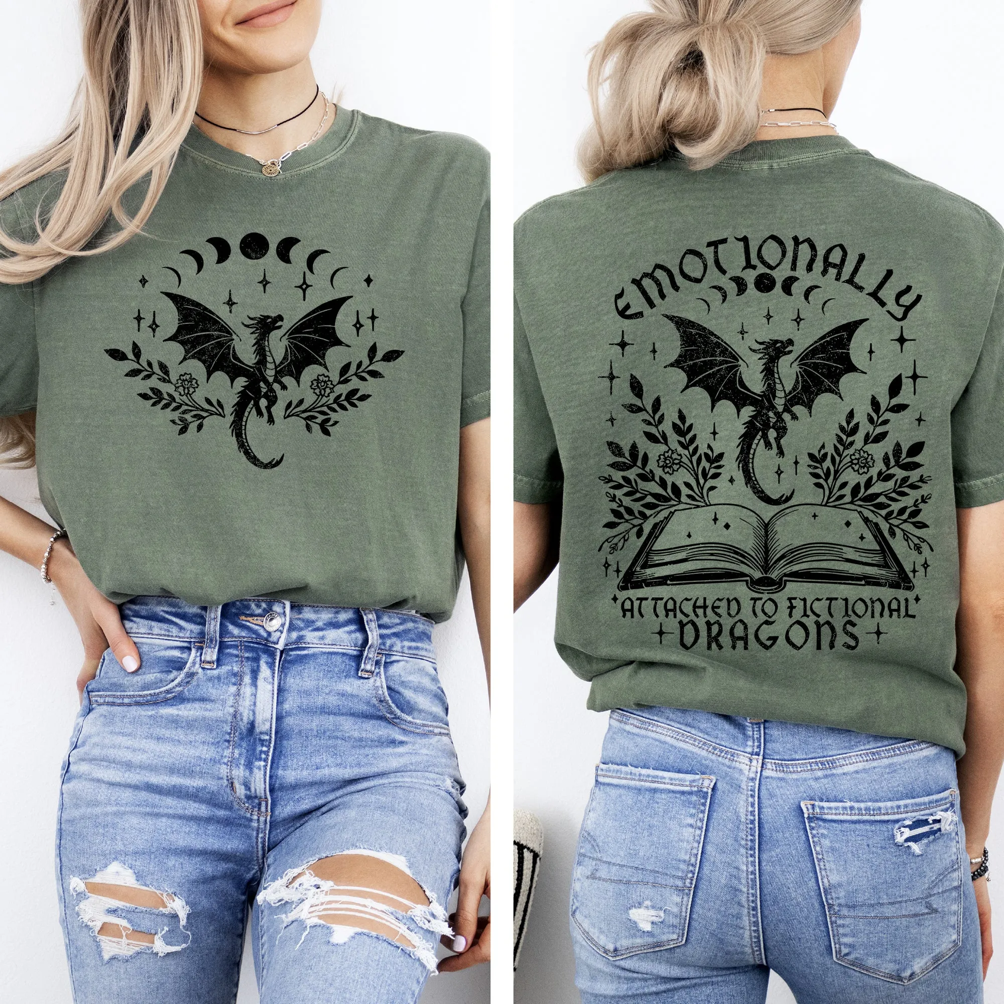 Emotionally Attached To Fictional Dragons, Romantasy, Booktok, Reading, Library, Books, Front and Back, Comfort Colors T-Shirt sold by Refinery Number One product image thumbnail 5