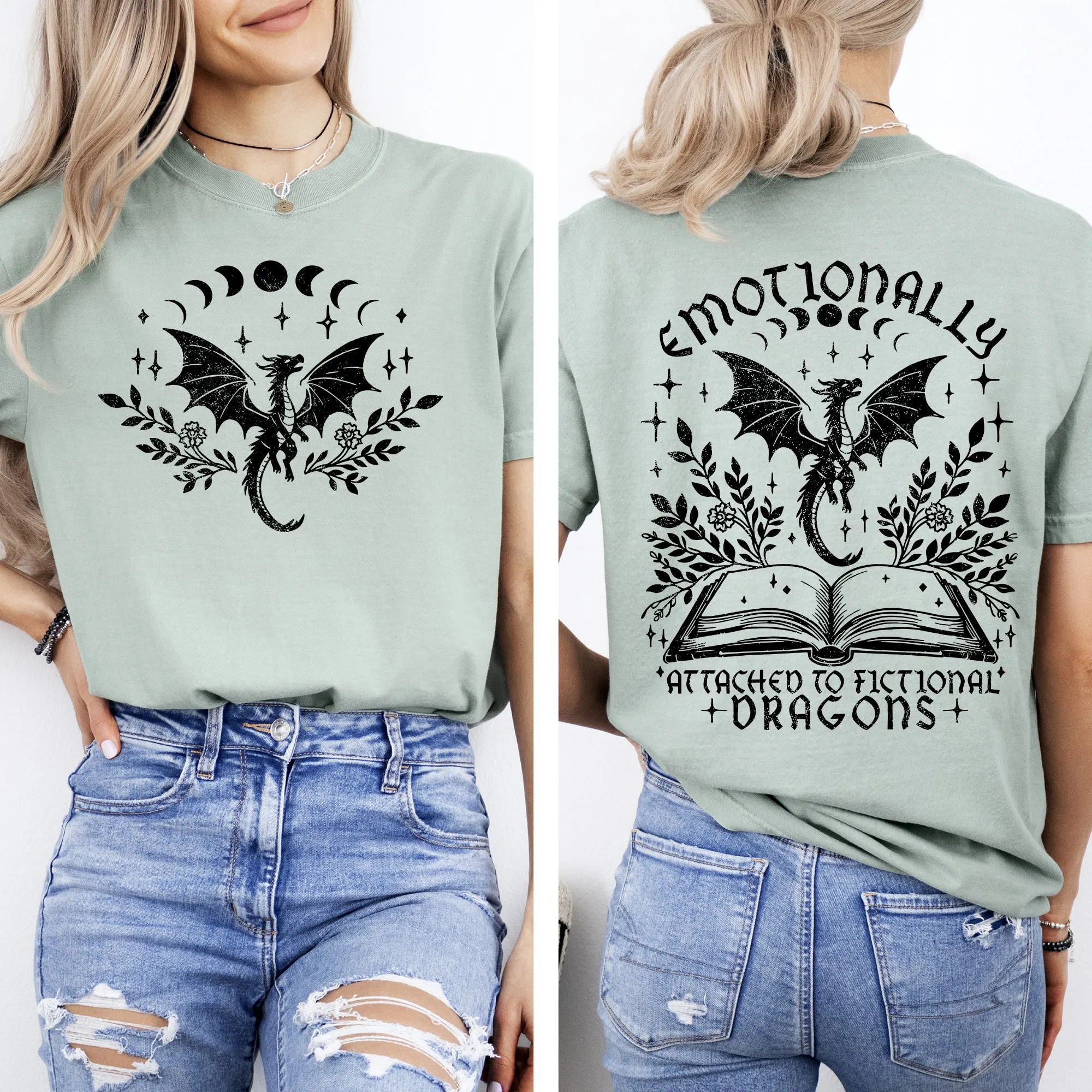 Emotionally Attached To Fictional Dragons, Romantasy, Booktok, Reading, Library, Books, Front and Back, Comfort Colors T-Shirt sold by Refinery Number One product image thumbnail 2