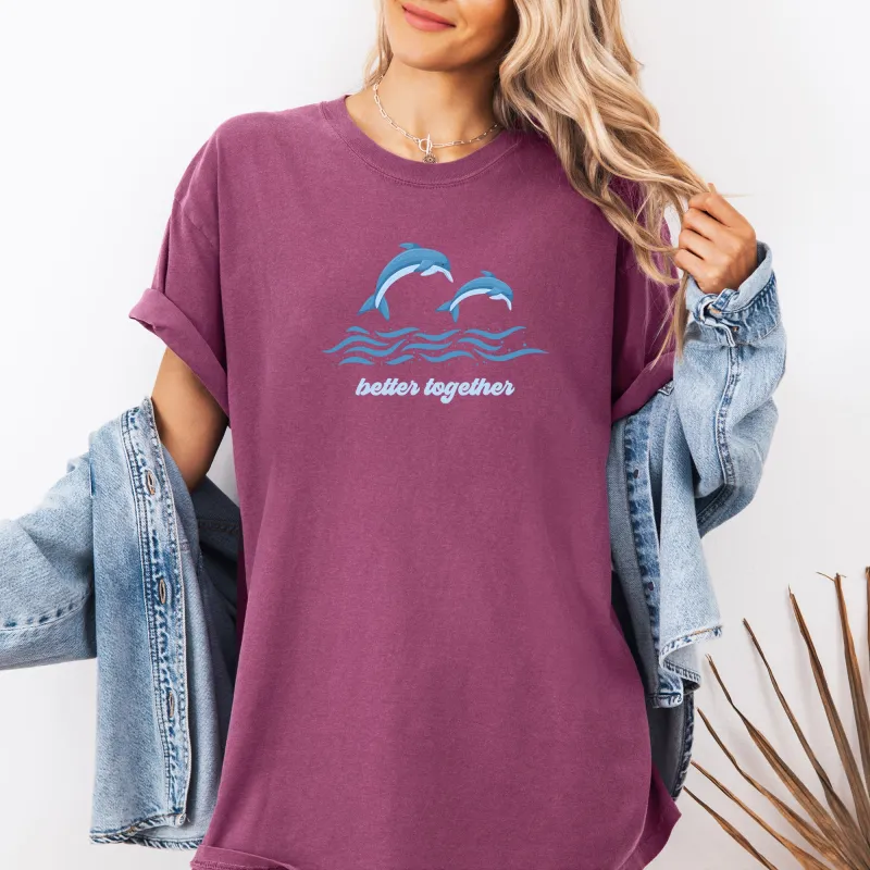 Better Together, Dolphins, Minimalist, Beach, Summer, Ocean, Marine Life, Sea Comfort Colors T-Shirt sold by Refinery Number One