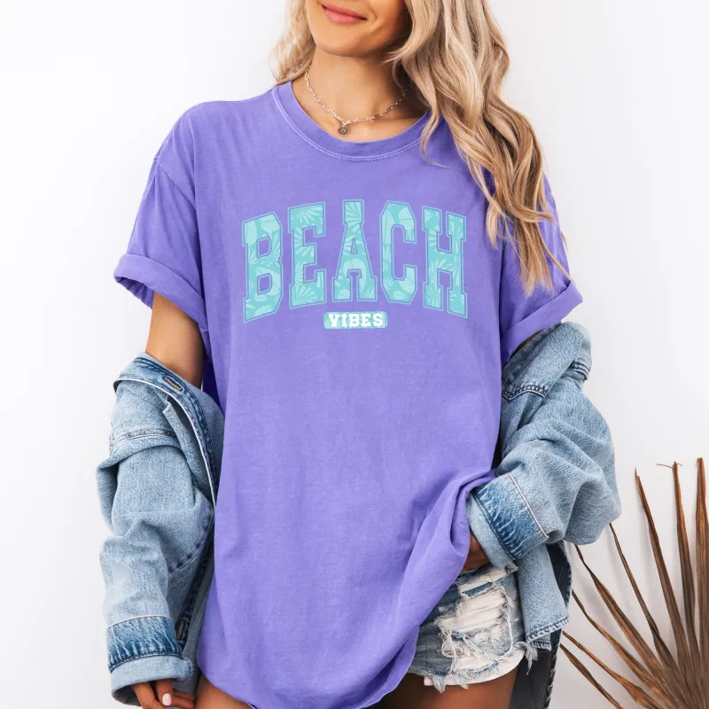 Beach Vibes, Varsity, Retro, Palm Trees, Summer Comfort Colors T-Shirt sold by Refinery Number One