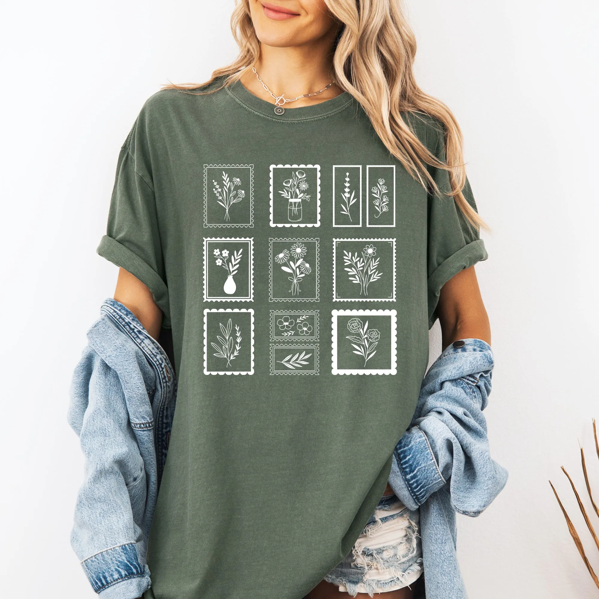 Vintage Floral Stamps, Minimalist, Cute, Classic, Comfort Colors T-Shirt sold by Refinery Number One product image thumbnail 2