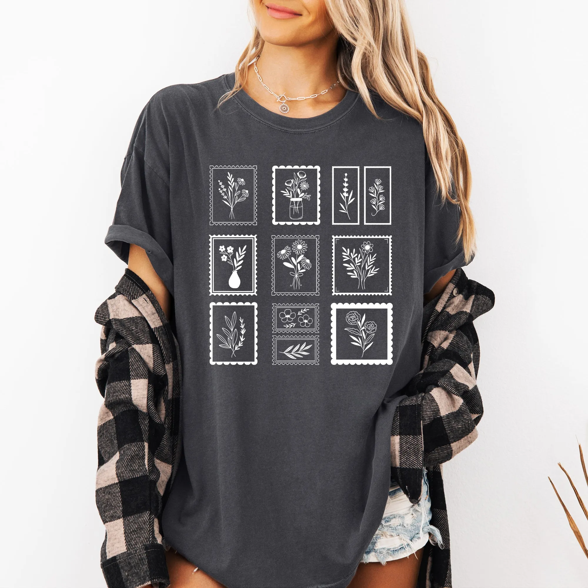 Vintage Floral Stamps, Minimalist, Cute, Classic, Comfort Colors T-Shirt sold by Refinery Number One