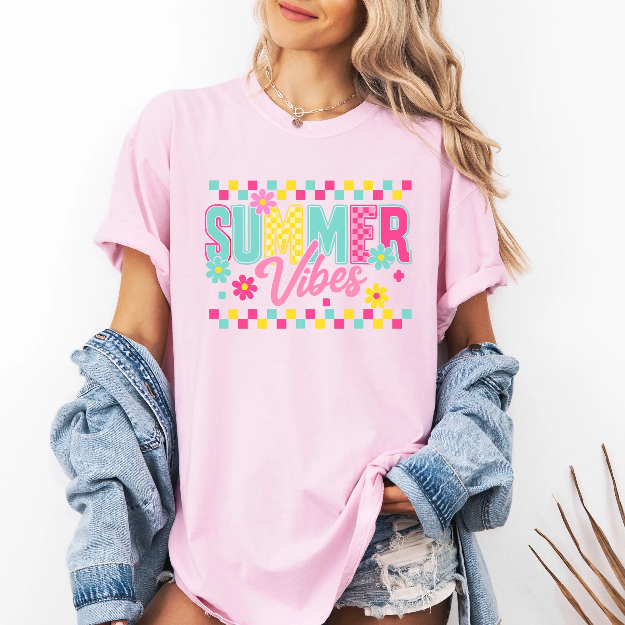Summer Vibes, Checkered, Retro, Yellow, Flowers, Floral, Comfort Colors T-Shirt sold by Refinery Number One product image thumbnail 5