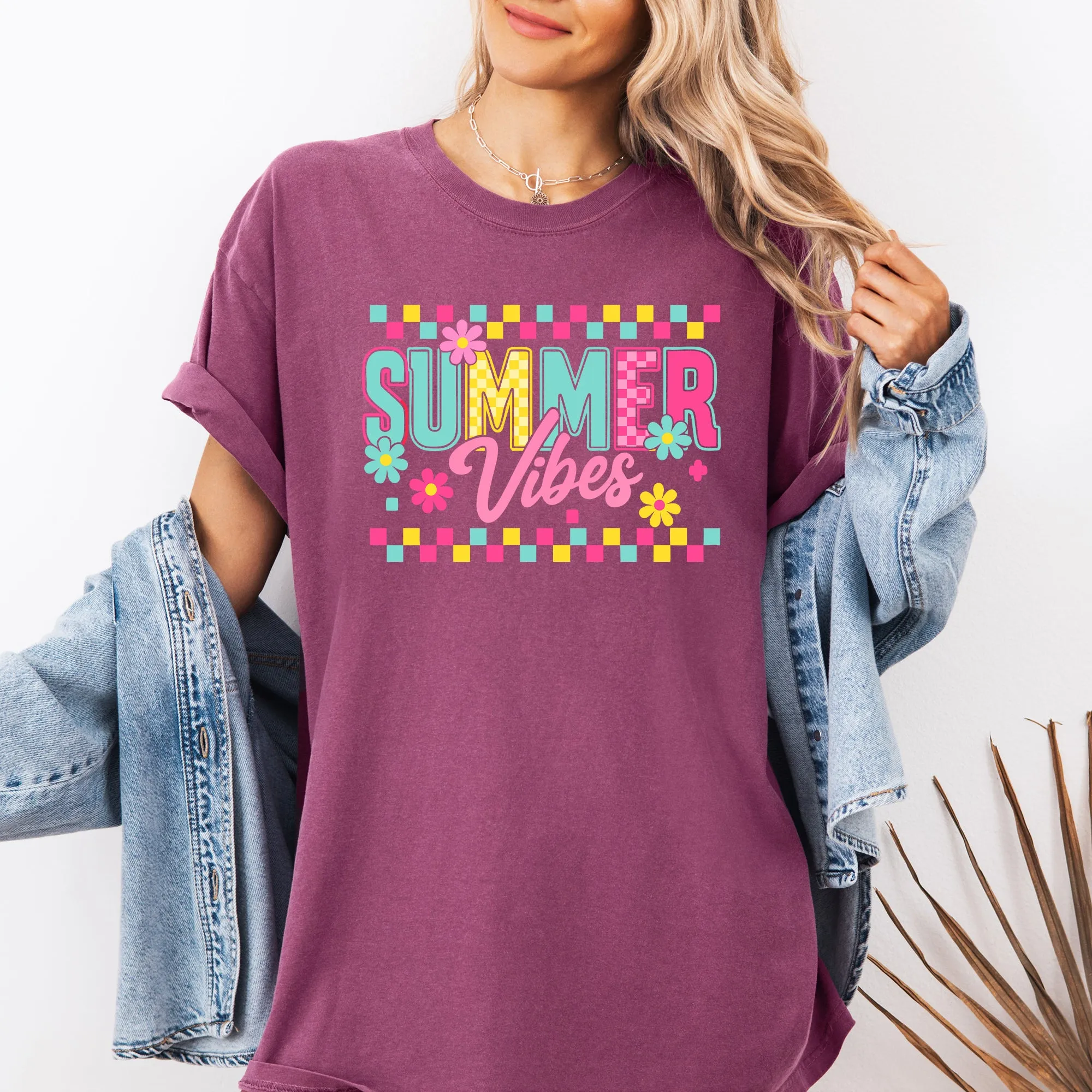 Summer Vibes, Checkered, Retro, Yellow, Flowers, Floral, Comfort Colors T-Shirt sold by Refinery Number One product image thumbnail 4