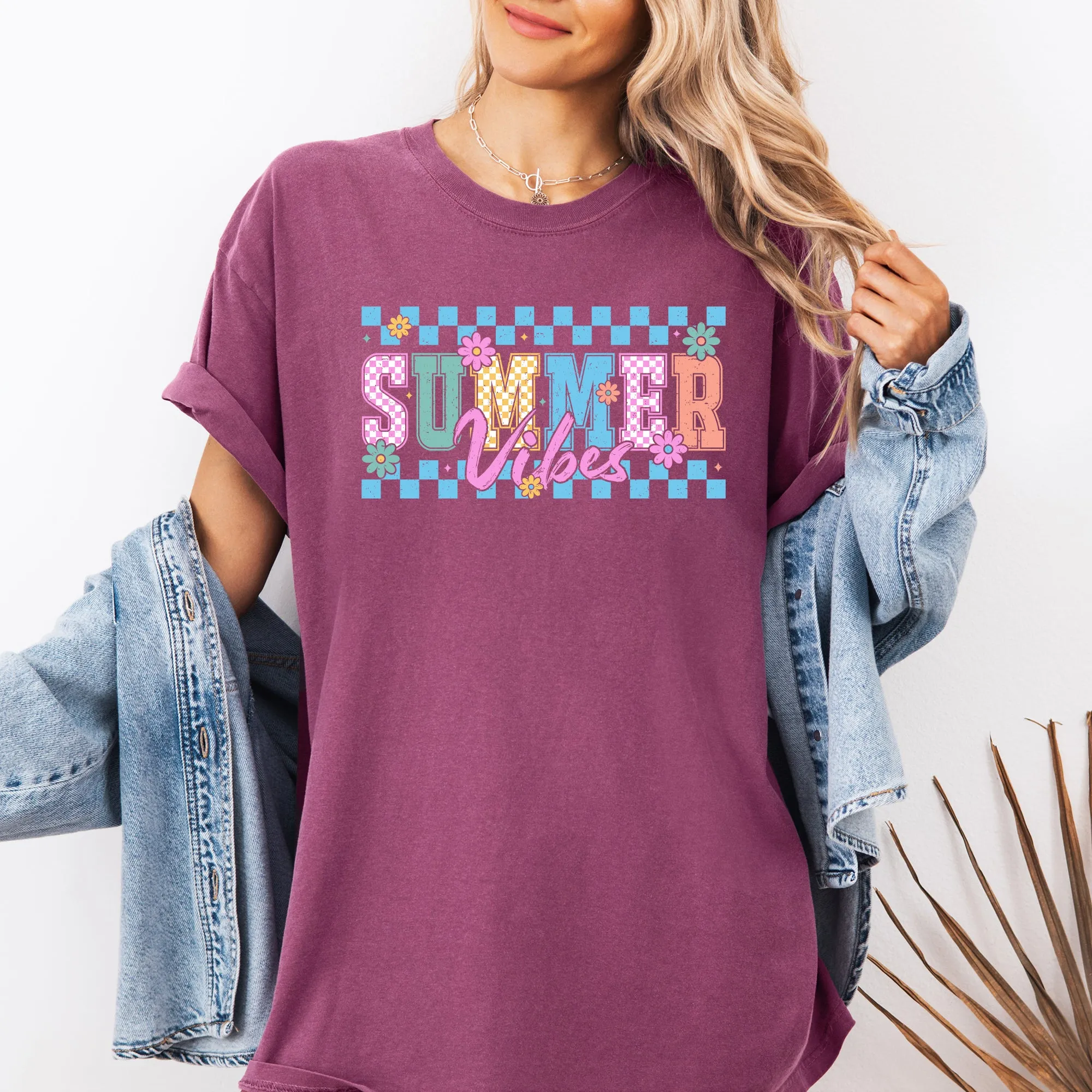 Summer Vibes, Checkered, Retro, Flowers, Floral, Comfort Colors T-Shirt sold by Refinery Number One product image thumbnail 4