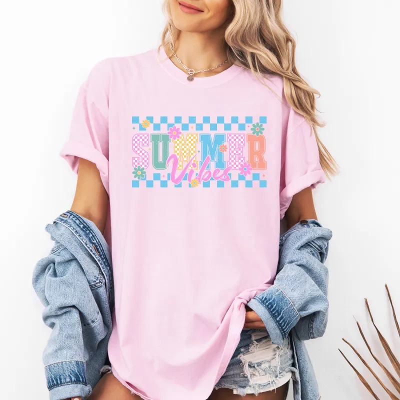 Summer Vibes, Checkered, Retro, Flowers, Floral, Comfort Colors T-Shirt sold by Refinery Number One