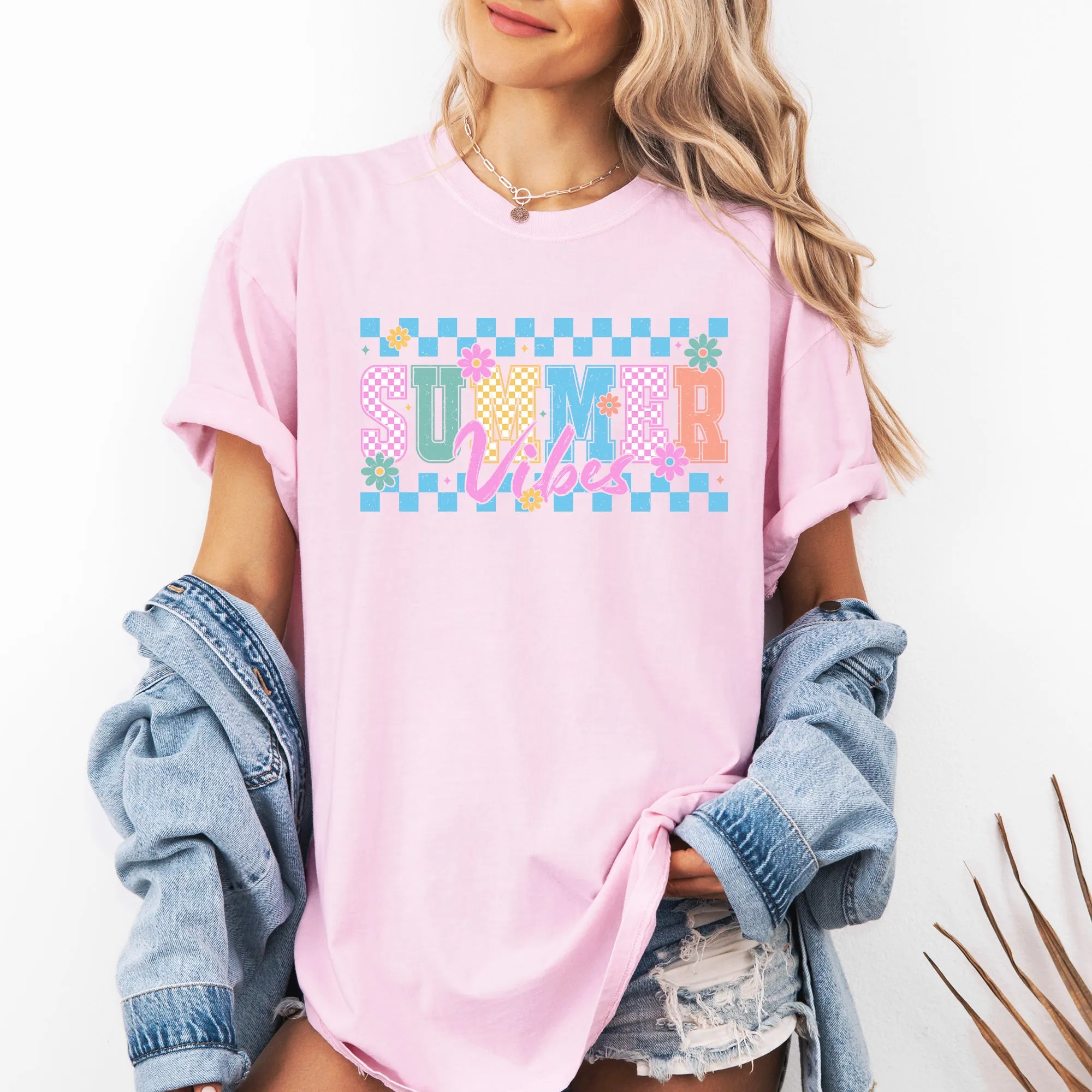 Summer Vibes, Checkered, Retro, Flowers, Floral, Comfort Colors T-Shirt sold by Refinery Number One