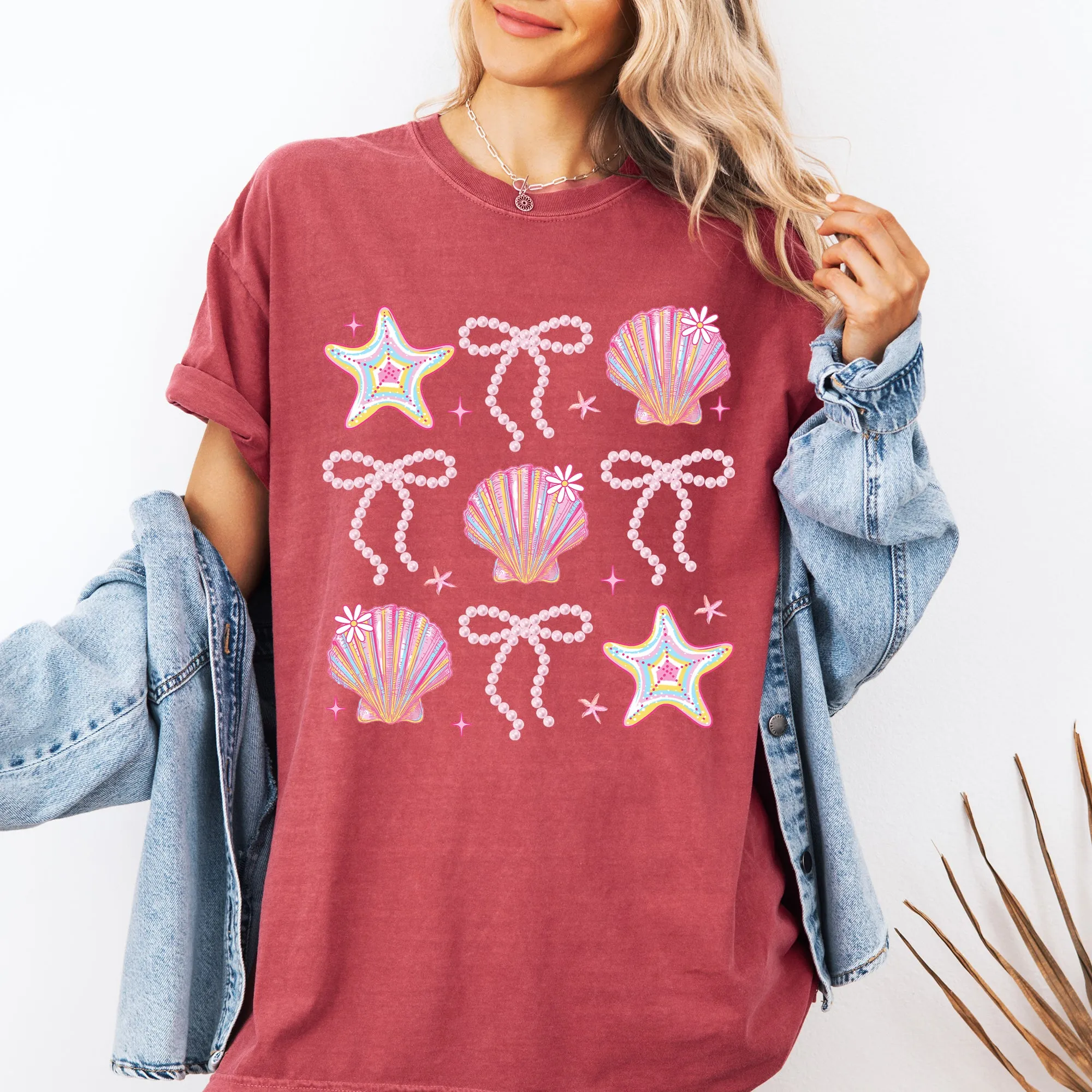 Seashell, Beach, Coquette, Pearls, Ribbon, Summer, Comfort Colors T-Shirt sold by Refinery Number One product image thumbnail 2