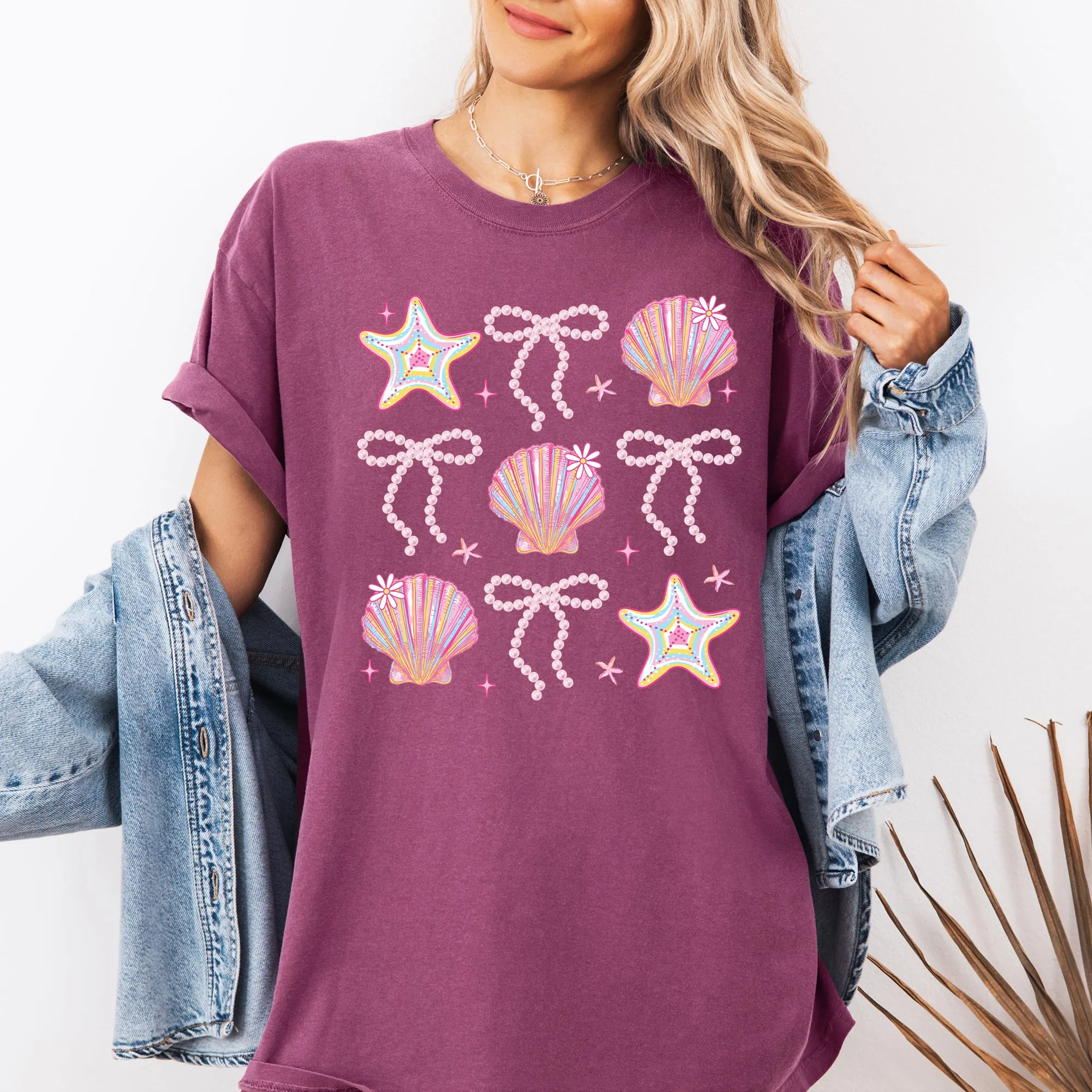 Seashell, Beach, Coquette, Pearls, Ribbon, Summer, Comfort Colors T-Shirt sold by Refinery Number One