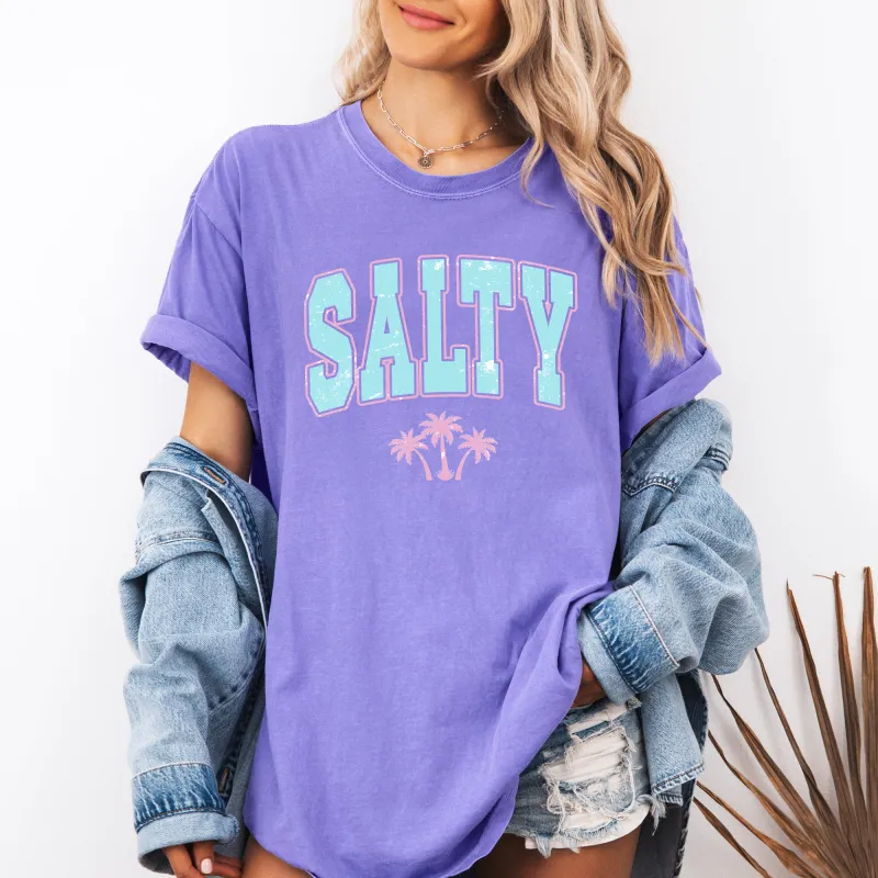 Salty, Varsity, Palm Trees, Summer, Beach Comfort Colors T-Shirt sold by Refinery Number One