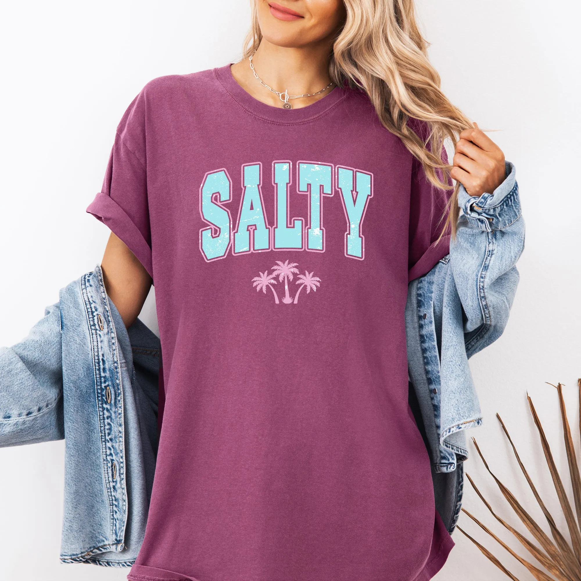 Salty, Varsity, Palm Trees, Summer, Beach Comfort Colors T-Shirt sold by Refinery Number One product image thumbnail 3