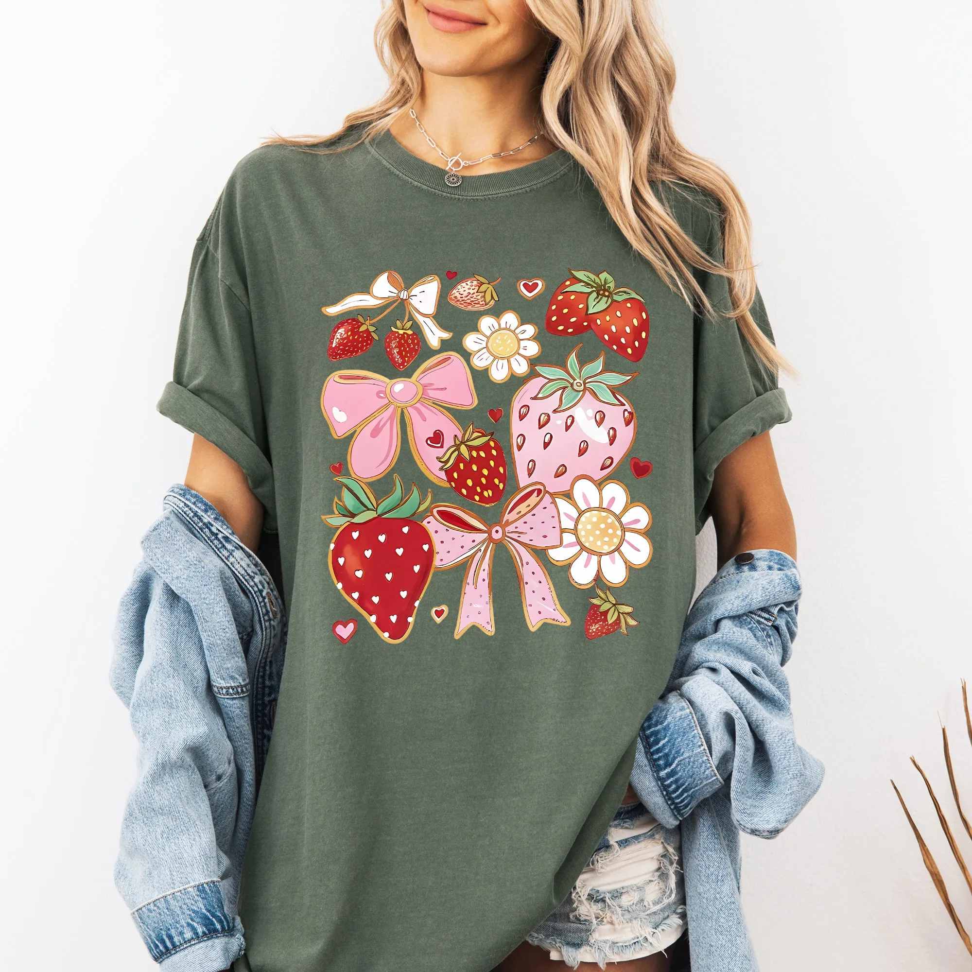 Retro Strawberries, Daisies, Cute, Adorable Comfort Colors T-Shirt sold by Refinery Number One product image thumbnail 2