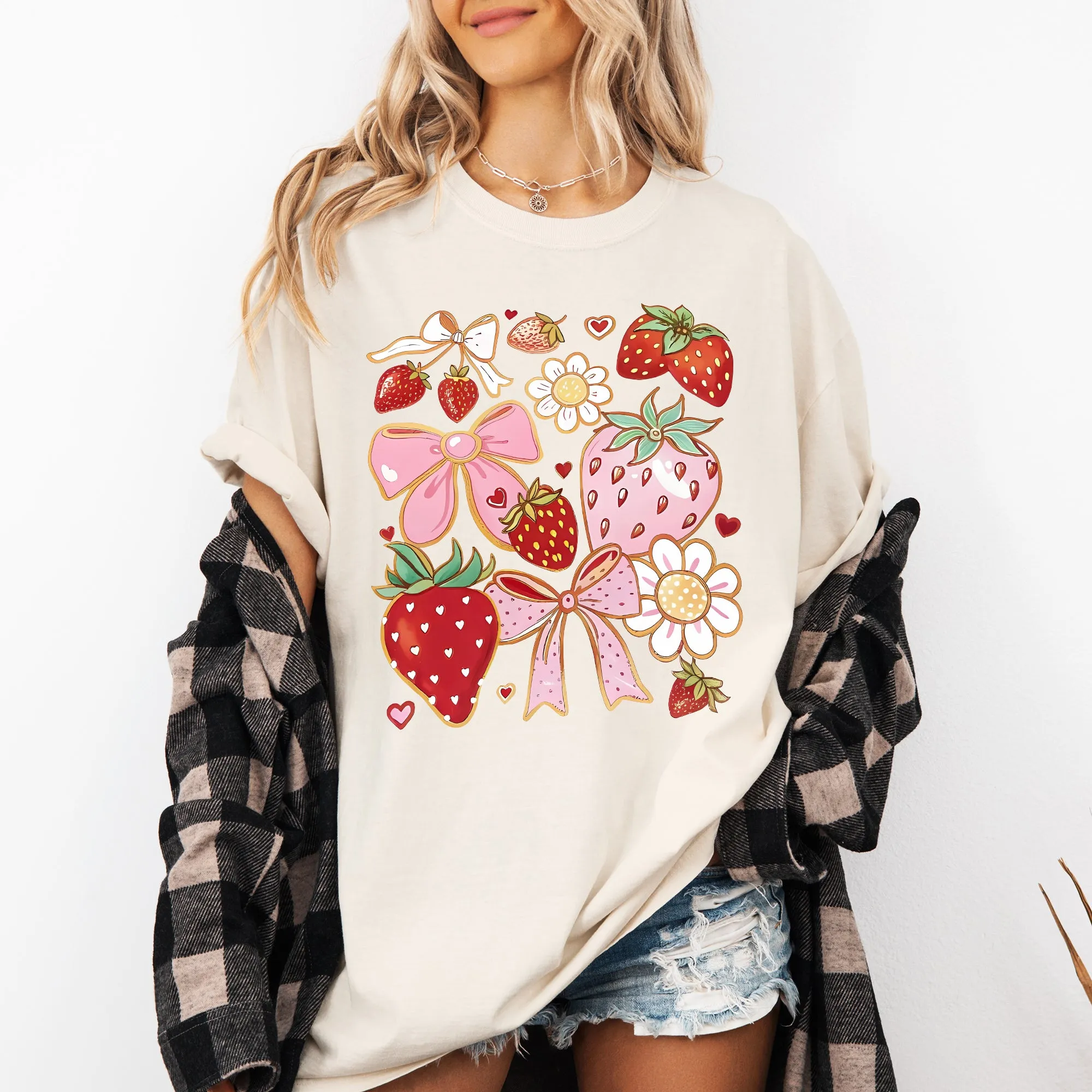 Retro Strawberries, Daisies, Cute, Adorable Comfort Colors T-Shirt sold by Refinery Number One product image thumbnail 3