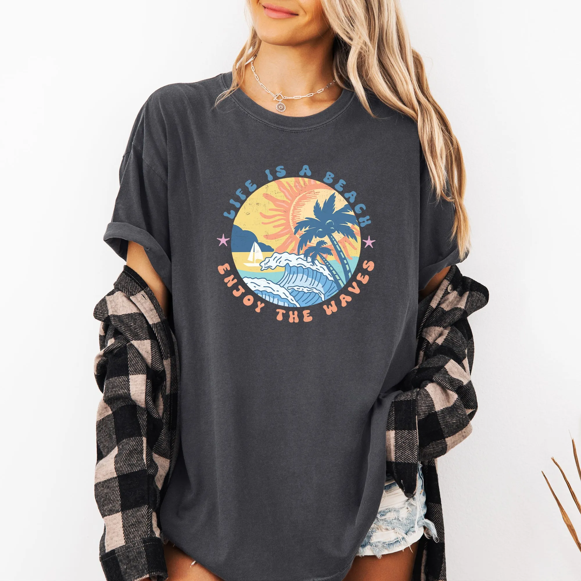 Retro Life Is A Beach, Enjoy the Waves, Summer, Comfort Colors T-Shirt sold by Refinery Number One product image thumbnail 3