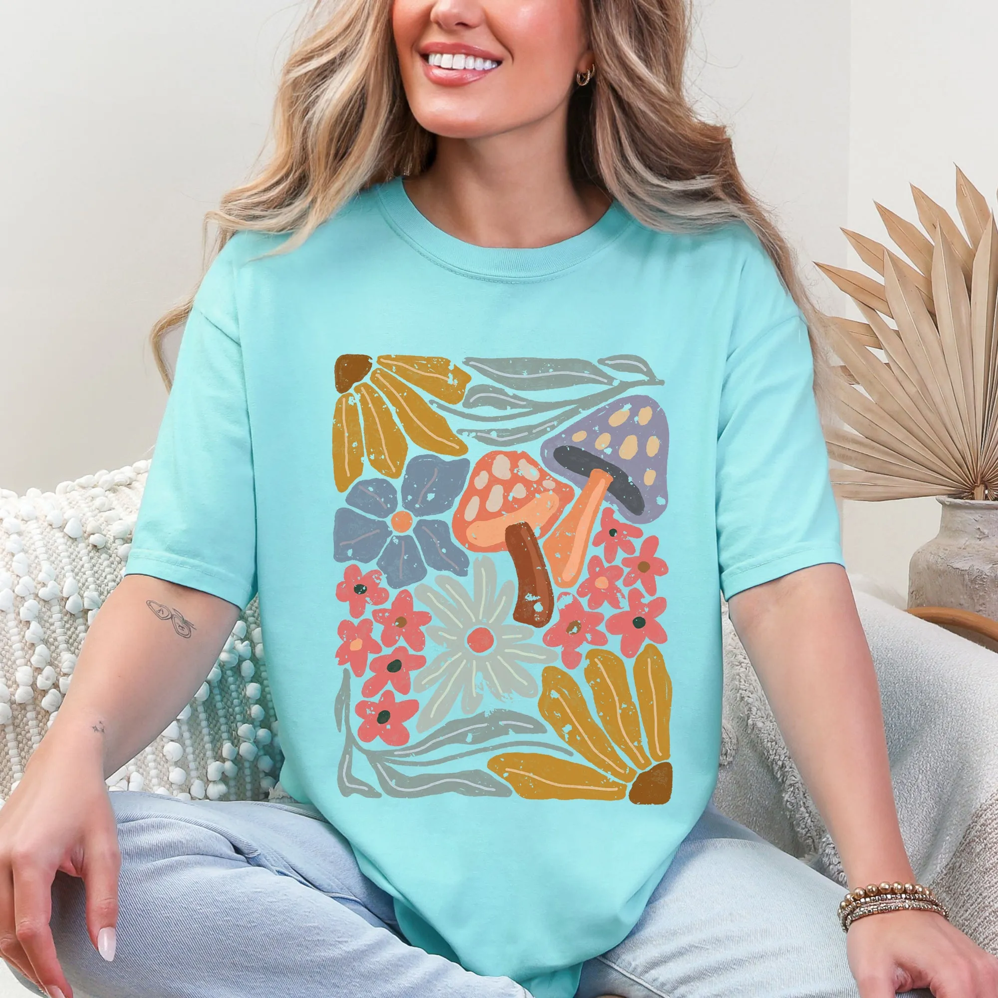 Retro Flowers, Mushrooms, Floral, Vintage, Comfort Colors T-Shirt sold by Refinery Number One product image thumbnail 5