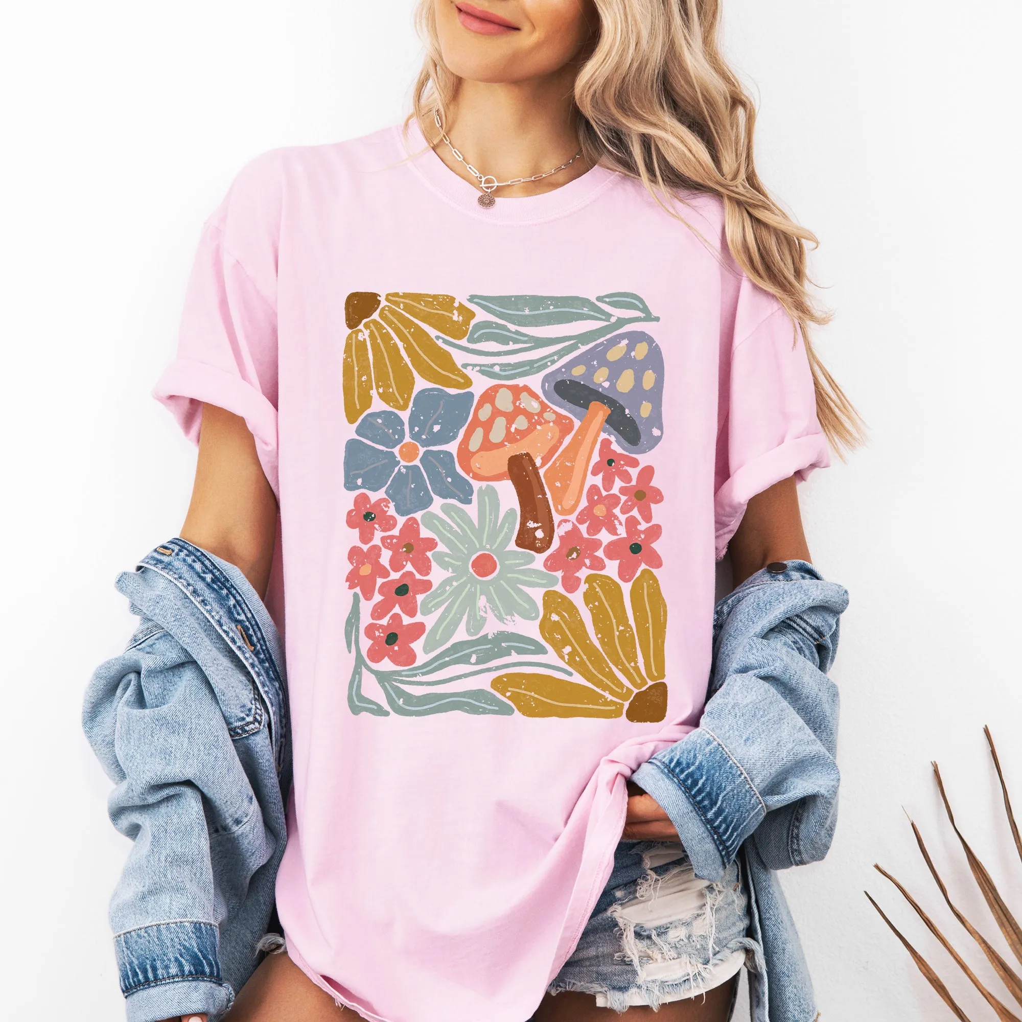 Retro Flowers, Mushrooms, Floral, Vintage, Comfort Colors T-Shirt sold by Refinery Number One product image thumbnail 4