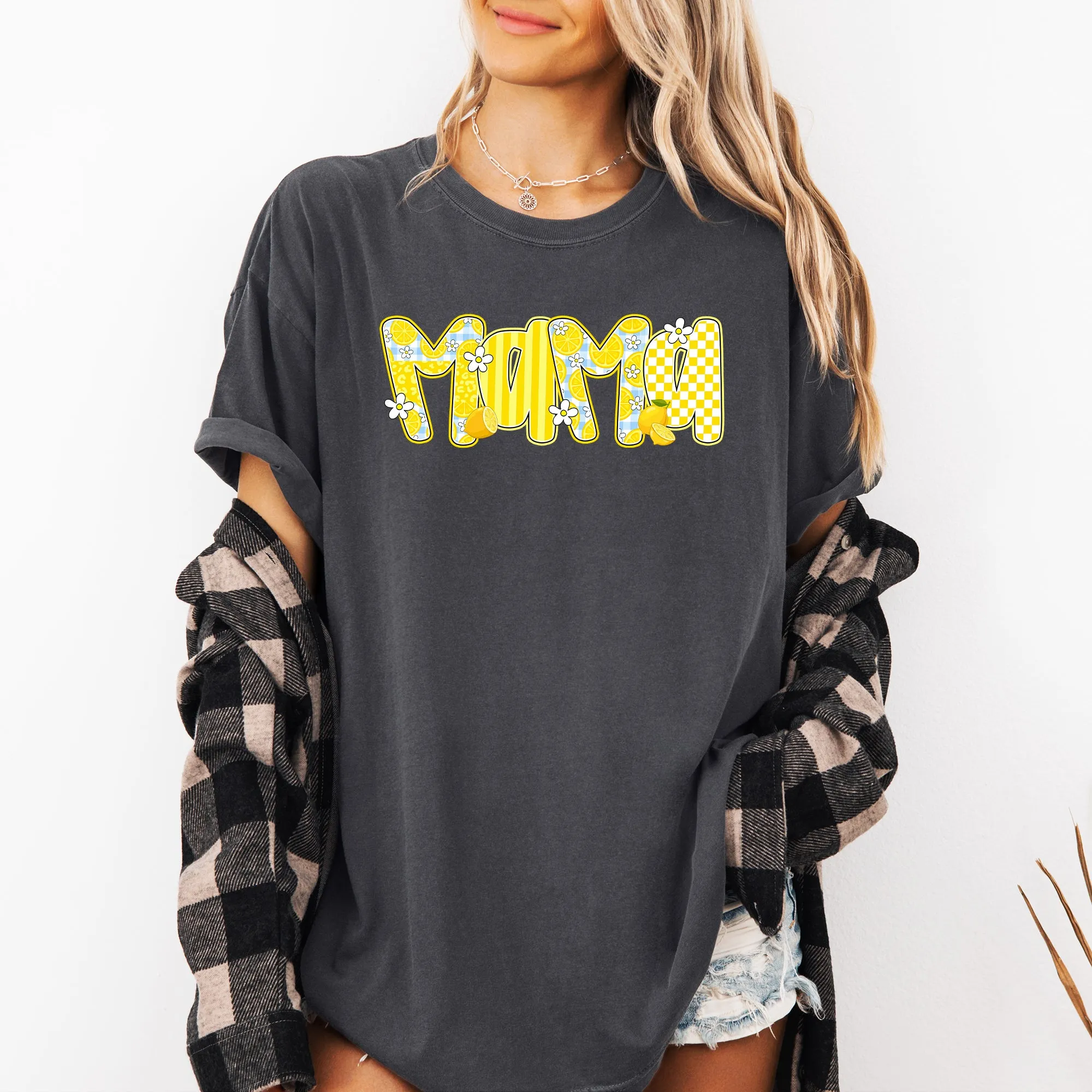 Mama, Yellow Checkered, Flowers, Retro, Comfort Colors T-Shirt sold by Refinery Number One product image thumbnail 3