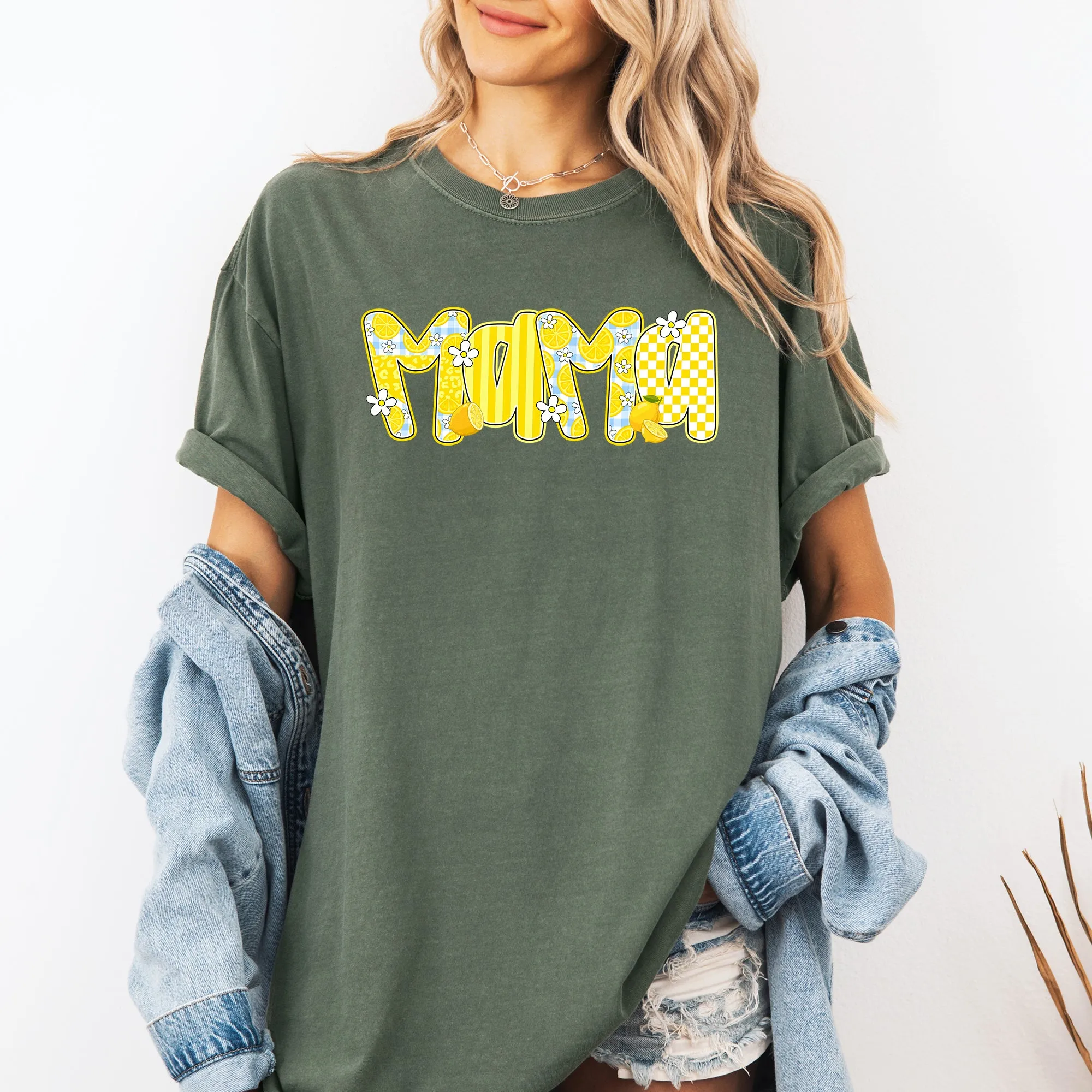 Mama, Yellow Checkered, Flowers, Retro, Comfort Colors T-Shirt sold by Refinery Number One product image thumbnail 4