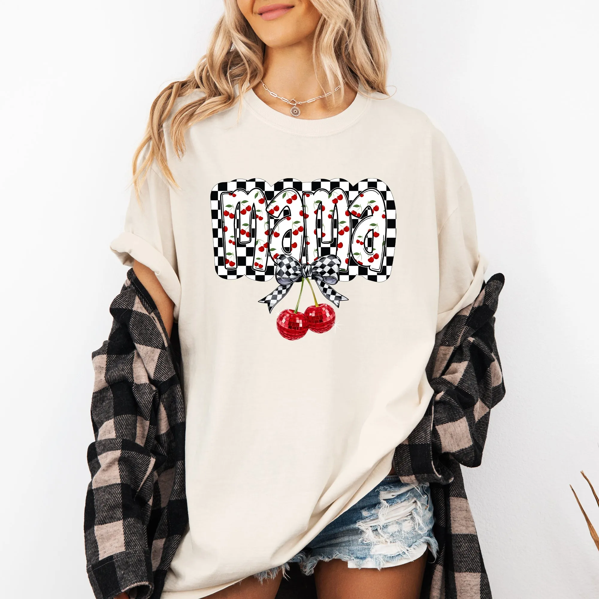 Mama, Cherries, Checkered, Retro, Comfort Colors T-Shirt sold by Refinery Number One product image thumbnail 2