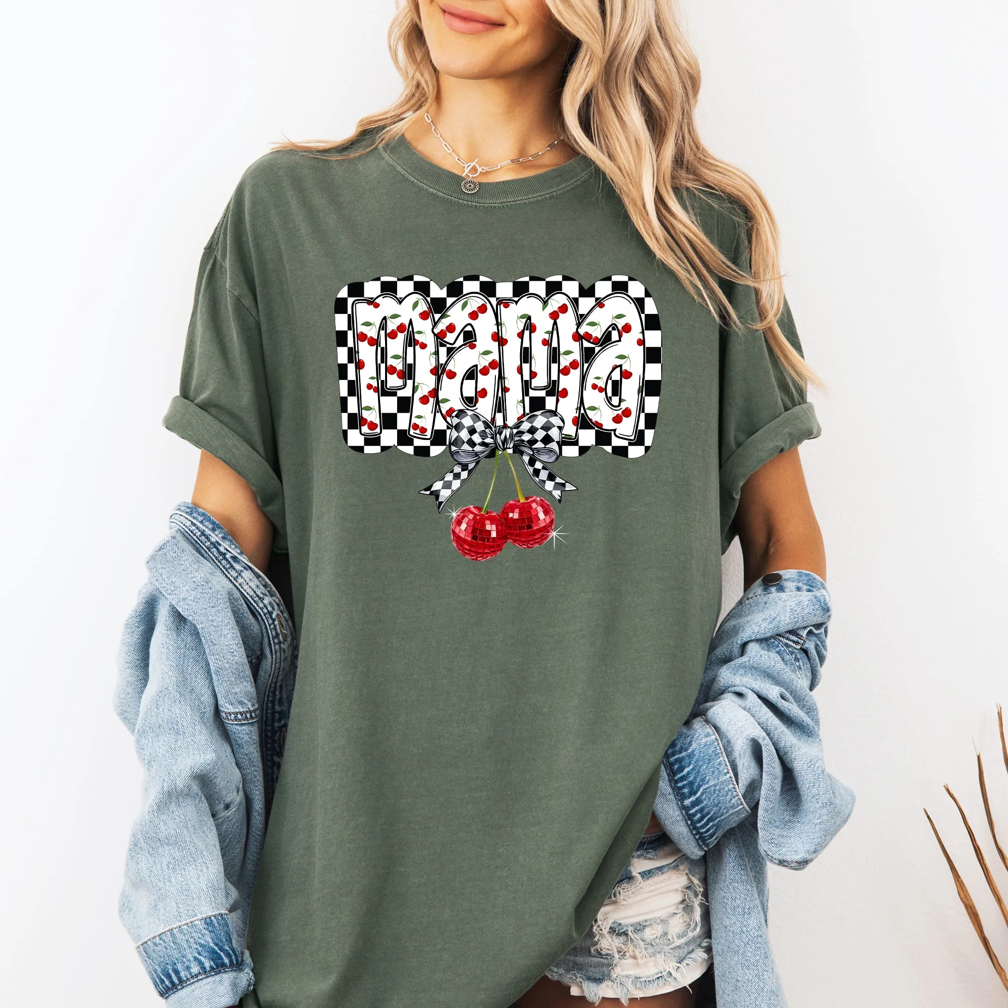 Mama, Cherries, Checkered, Retro, Comfort Colors T-Shirt sold by Refinery Number One product image thumbnail 3