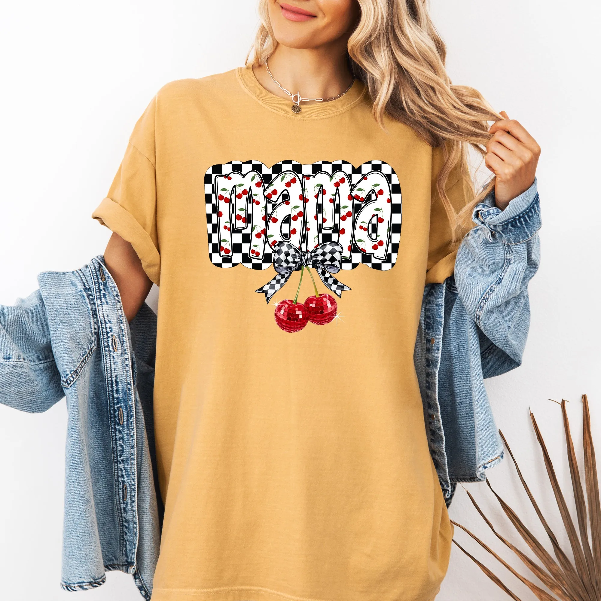 Mama, Cherries, Checkered, Retro, Comfort Colors T-Shirt sold by Refinery Number One product image thumbnail 5