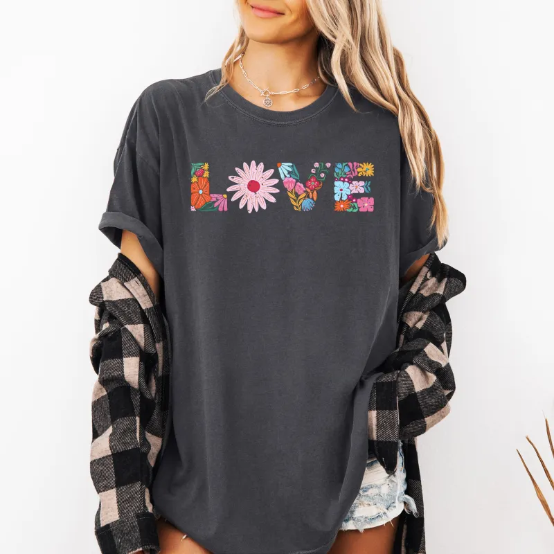 Love, Retro, Distressed, Flowers, Floral, Comfort Colors T-Shirt sold by Refinery Number One