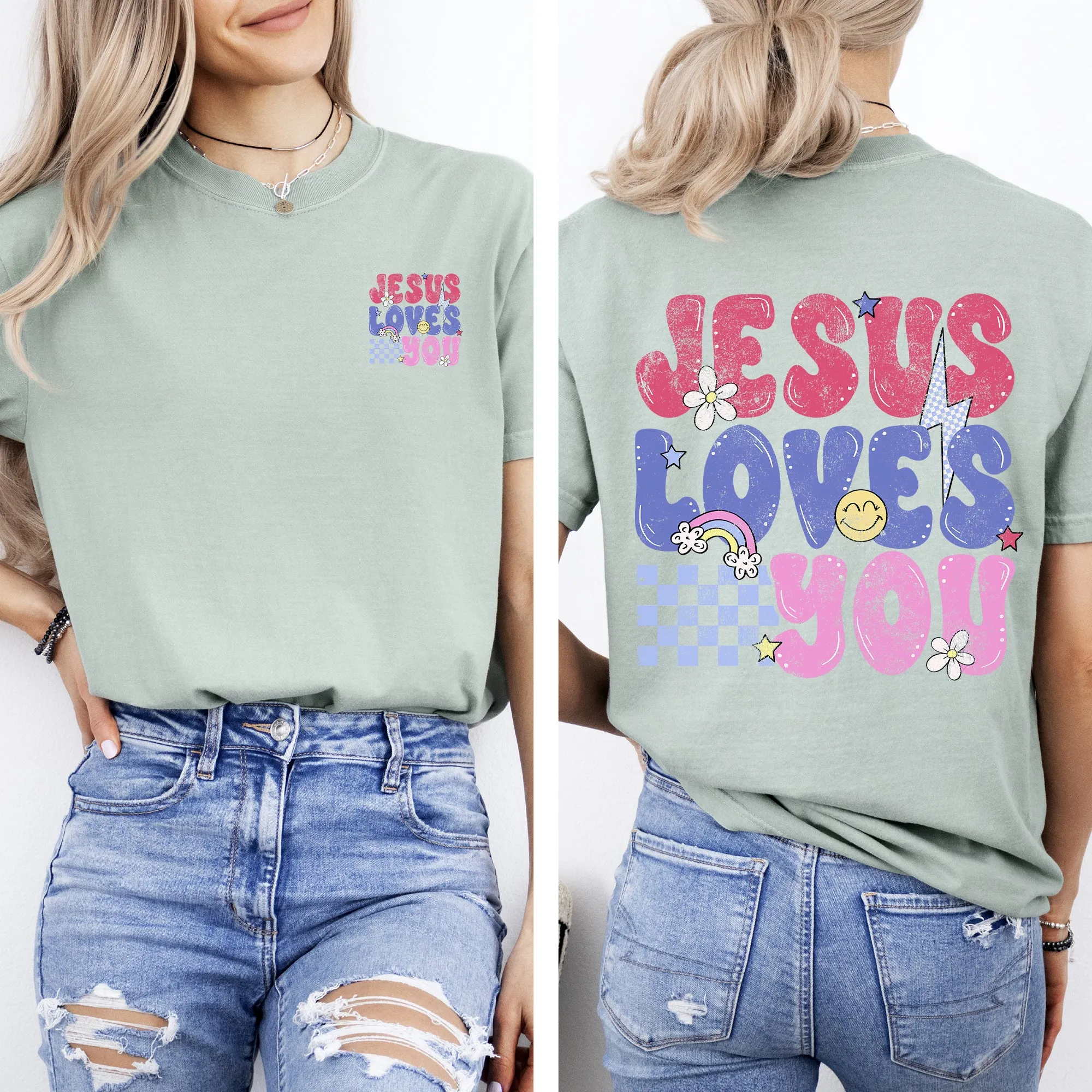Jesus Loves You, Colorful, Positivity, Faith, Gospel, Bible, Love, Front and Back, Comfort Colors T-Shirt sold by Refinery Number One product image thumbnail 4