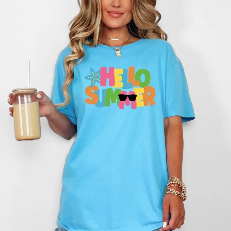 Hello Summer, Colorful, Retro, Beach, Comfort Colors T-Shirt sold by Refinery Number One