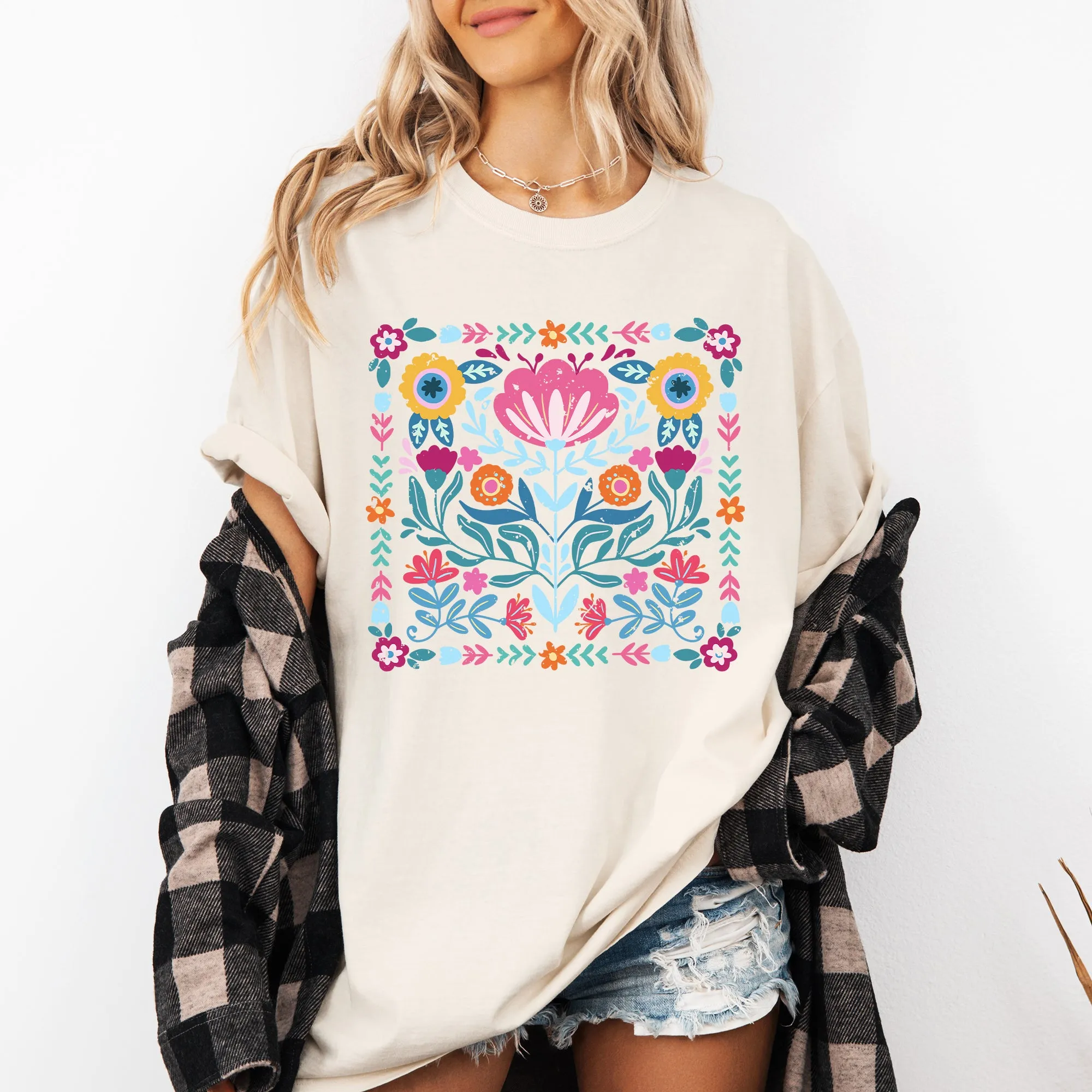 Folk Art Flowers, Summer, Floral, Retro, Comfort Colors T-Shirt sold by Refinery Number One product image thumbnail 4