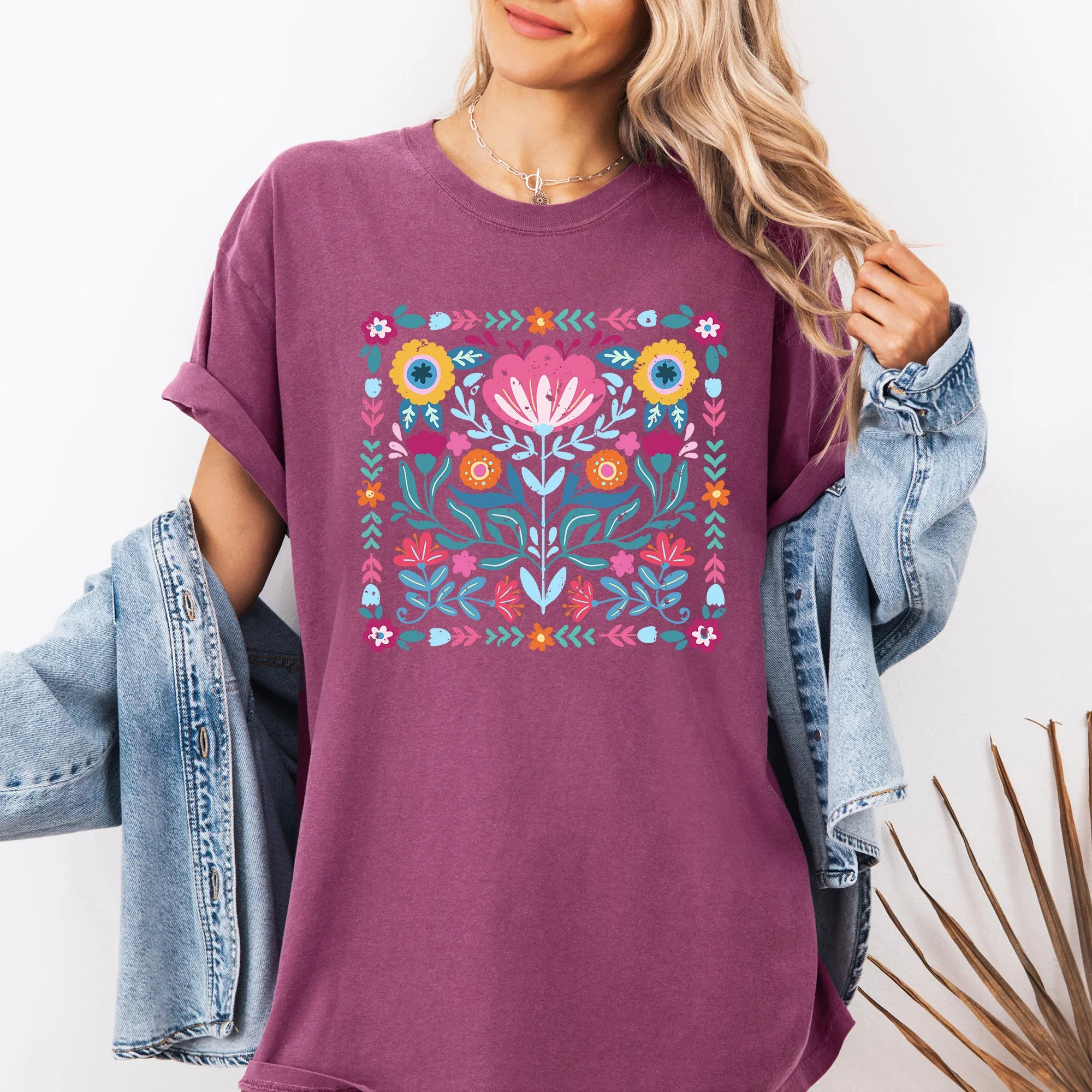 Folk Art Flowers, Summer, Floral, Retro, Comfort Colors T-Shirt sold by Refinery Number One product image thumbnail 5