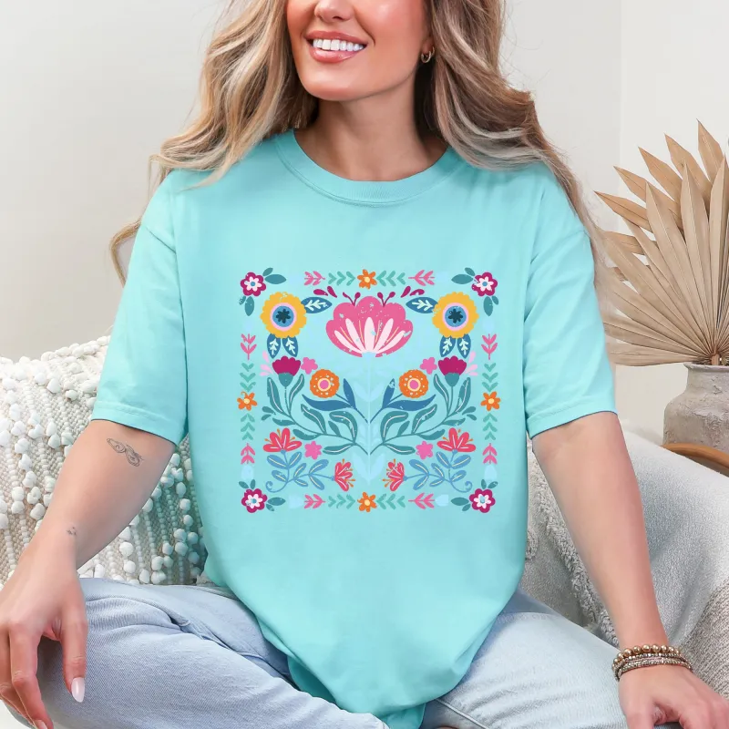 Folk Art Flowers, Summer, Floral, Retro, Comfort Colors T-Shirt sold by Refinery Number One