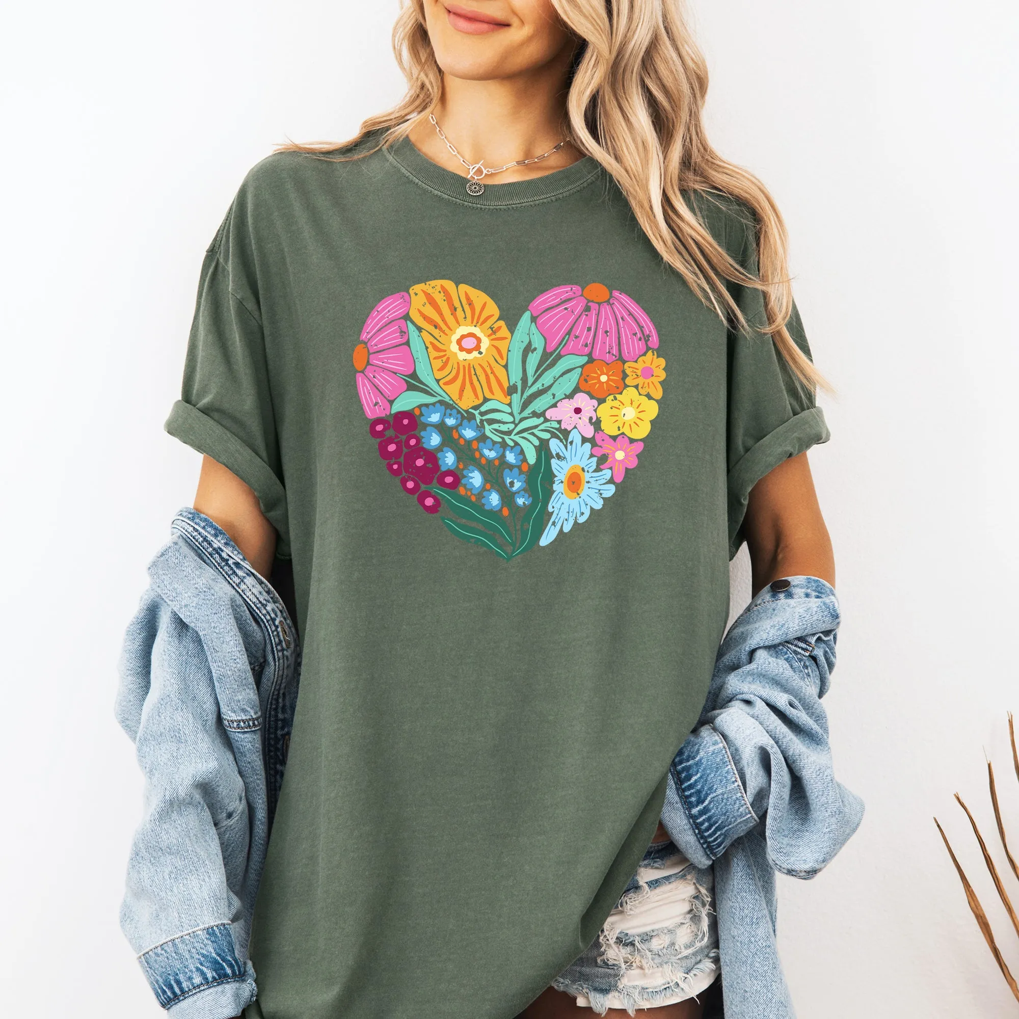 Floral Heart, Folk Art, Retro, Flowers, Comfort Colors T-Shirt sold by Refinery Number One product image thumbnail 2