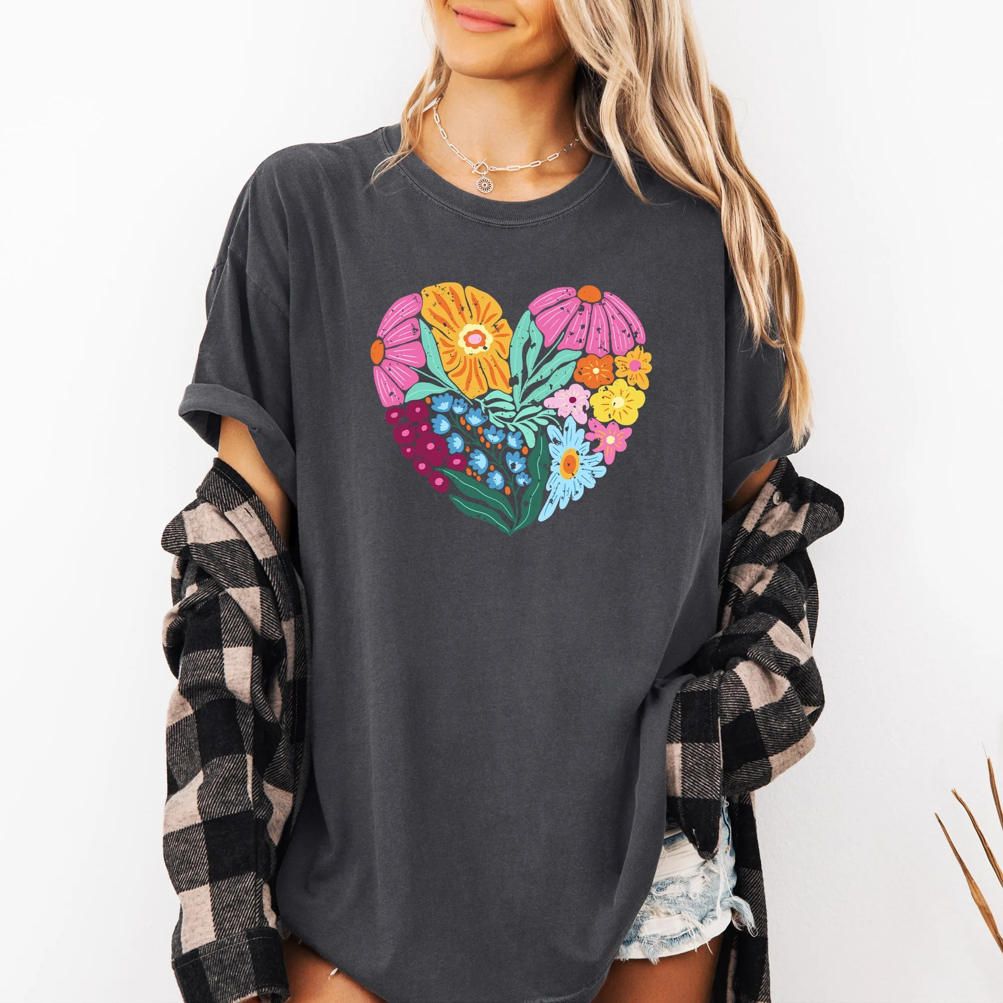 Floral Heart, Folk Art, Retro, Flowers, Comfort Colors T-Shirt sold by Refinery Number One product image thumbnail 4