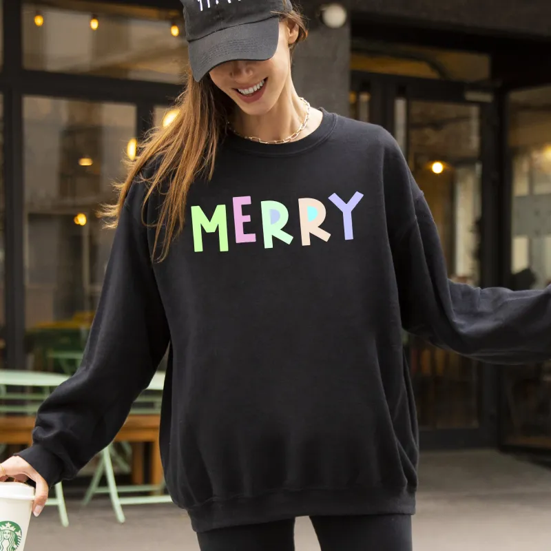 Merry Sweatshirt, Positivity, Funny, Sarcastic, Mom Gift, Mental Health, Colorful, Pastel, Crewneck, Crew Neck Sweatshirt sold by Refinery Number One