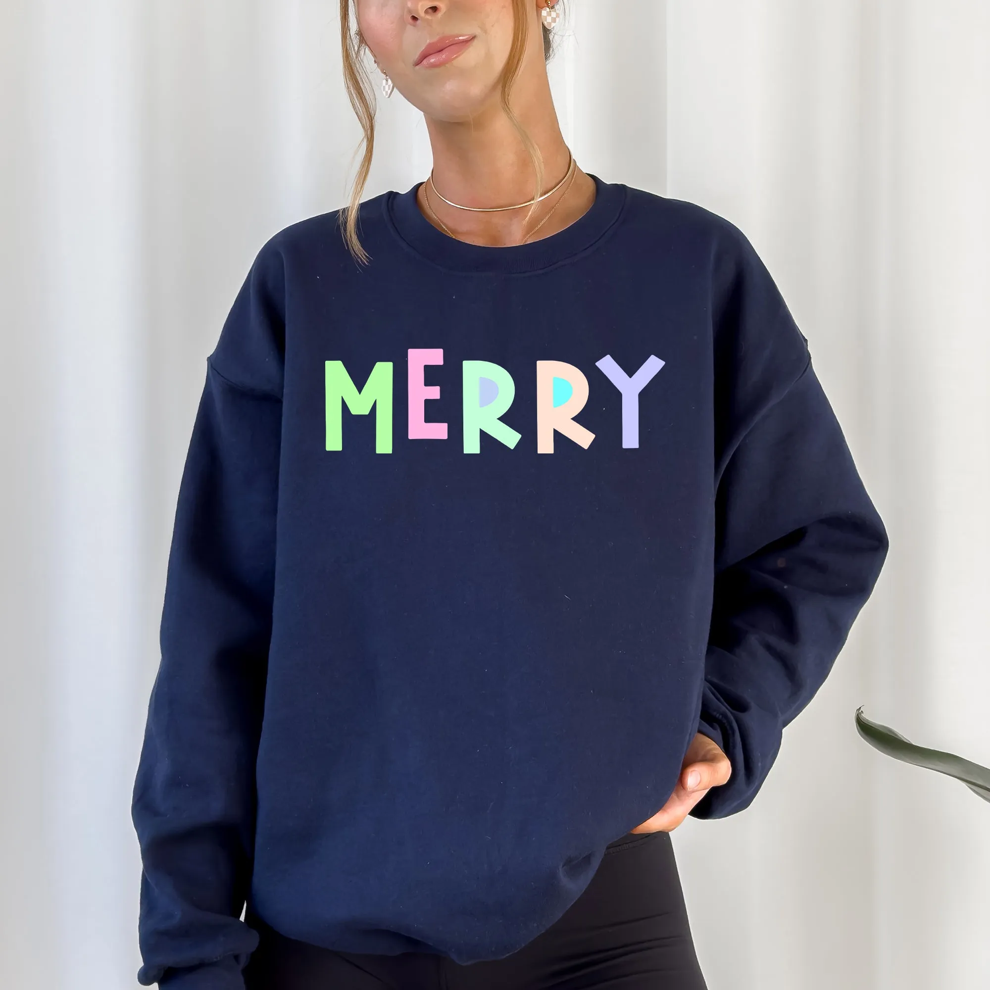 Merry Sweatshirt, Positivity, Funny, Sarcastic, Mom Gift, Mental Health, Colorful, Pastel, Crewneck, Crew Neck Sweatshirt sold by Refinery Number One product image thumbnail 3