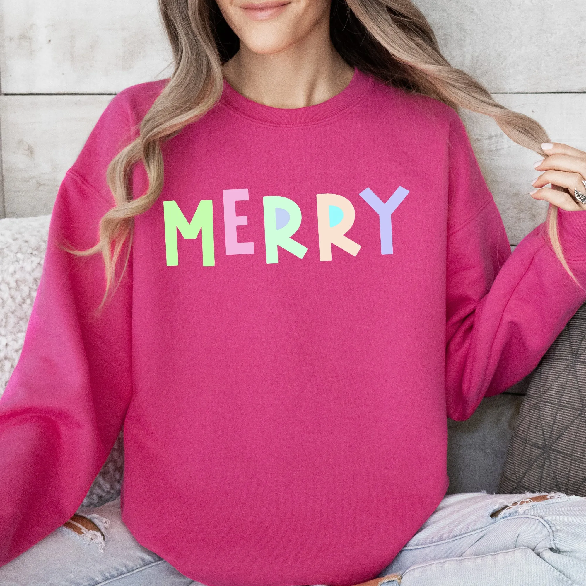 Merry Sweatshirt, Positivity, Funny, Sarcastic, Mom Gift, Mental Health, Colorful, Pastel, Crewneck, Crew Neck Sweatshirt sold by Refinery Number One product image thumbnail 2
