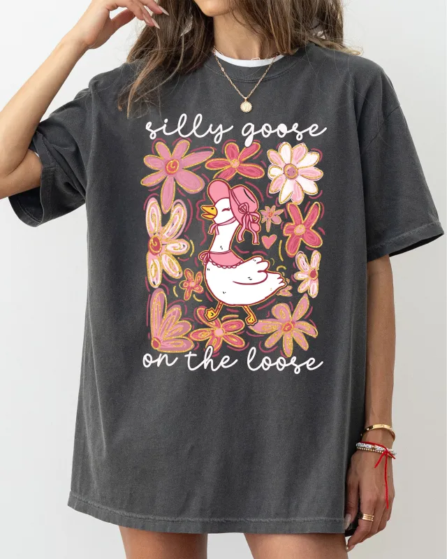 Silly Goose on the Loose, Summer, Funny, Spring, Floral, Boho Tshirt Comfort Colors T-Shirt sold by Refinery Number One