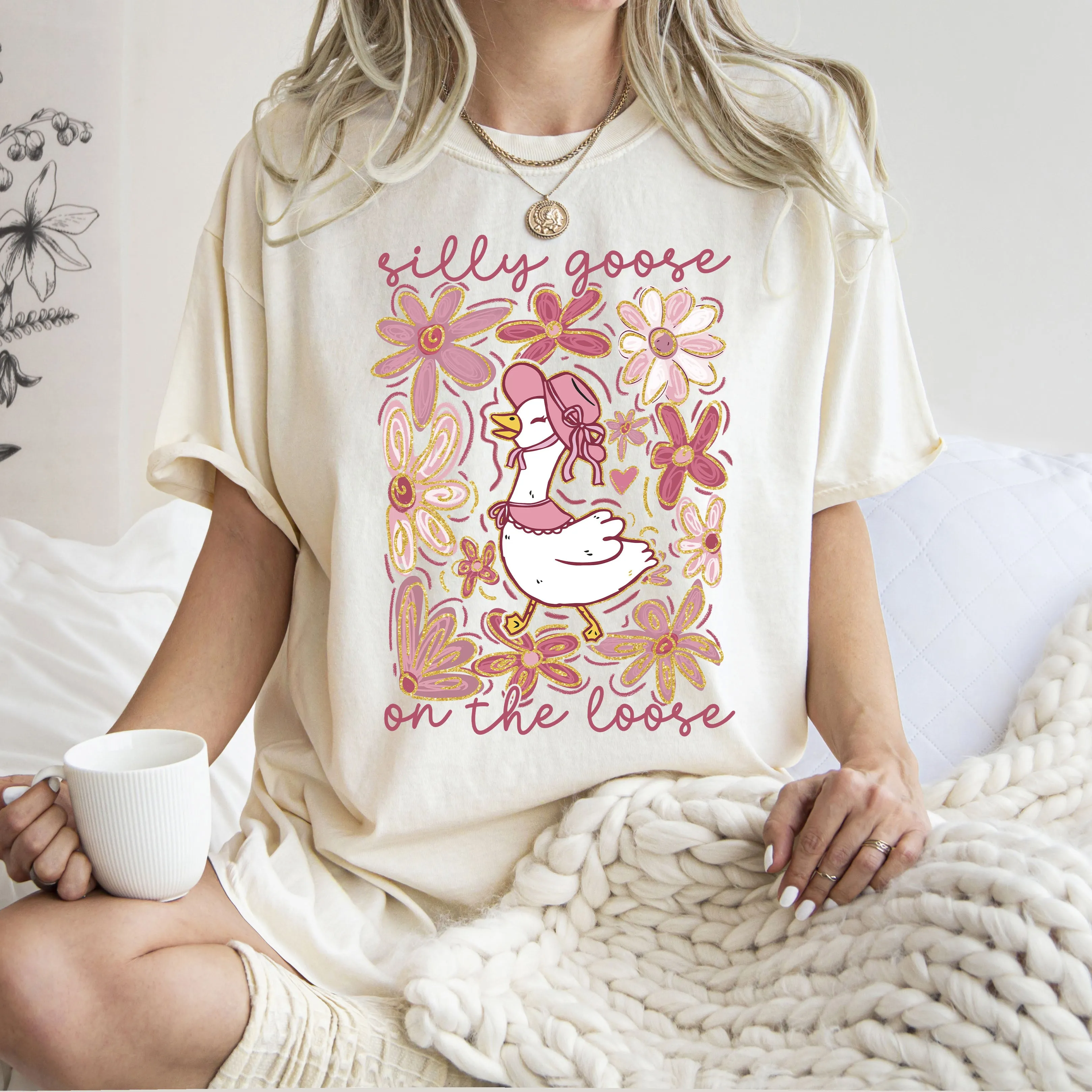 Silly Goose on the Loose, Summer, Funny, Spring, Floral, Boho Tshirt Comfort Colors T-Shirt sold by Refinery Number One product image thumbnail 2