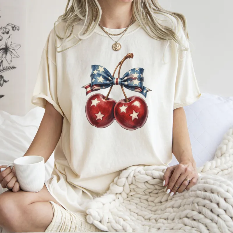 Retro Cherry, 4th of July, USA, Stars, America, Vintage, Patriotic Tshirt Comfort Colors T-Shirt sold by Refinery Number One