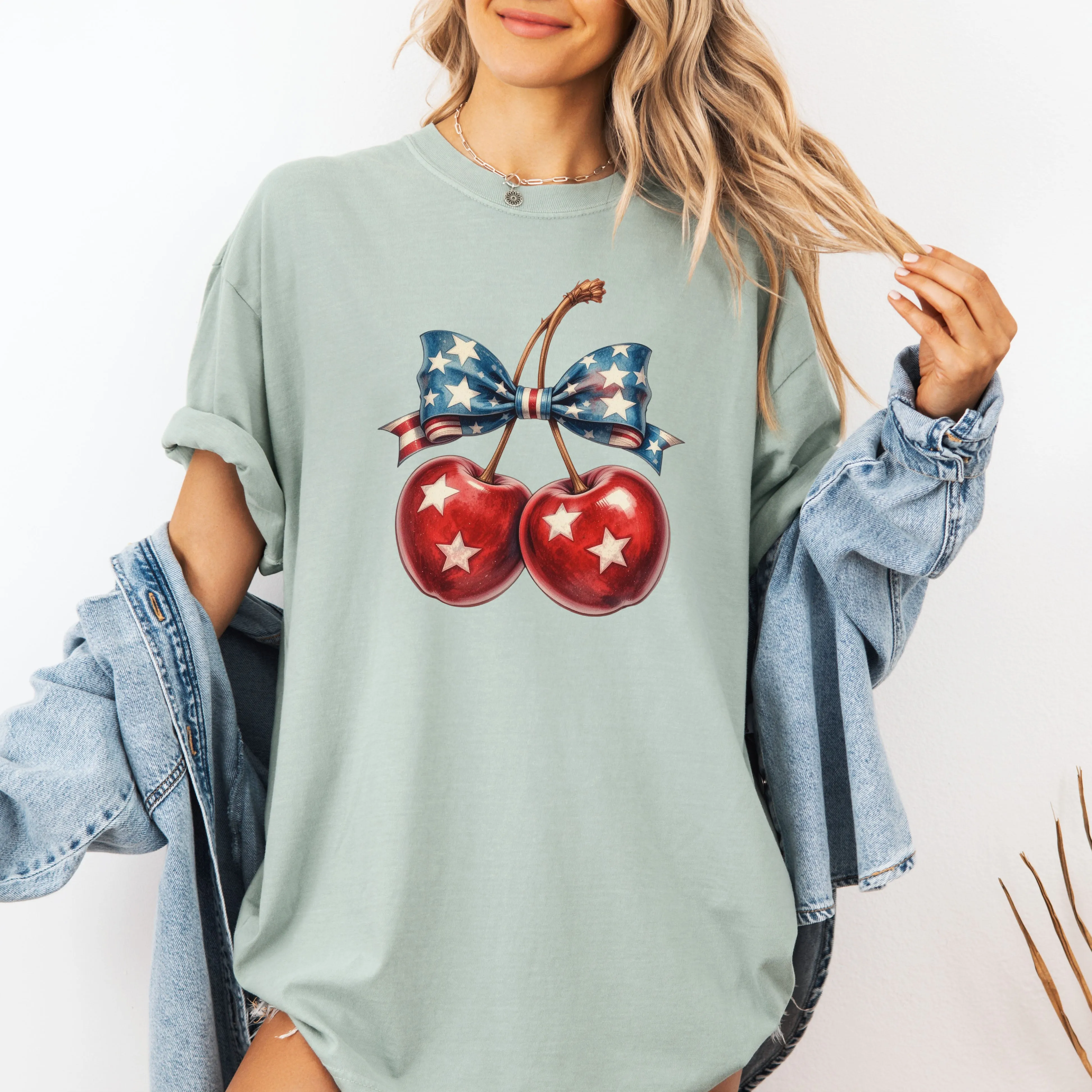 Retro Cherry, 4th of July, USA, Stars, America, Vintage, Patriotic Tshirt Comfort Colors T-Shirt sold by Refinery Number One product image thumbnail 2