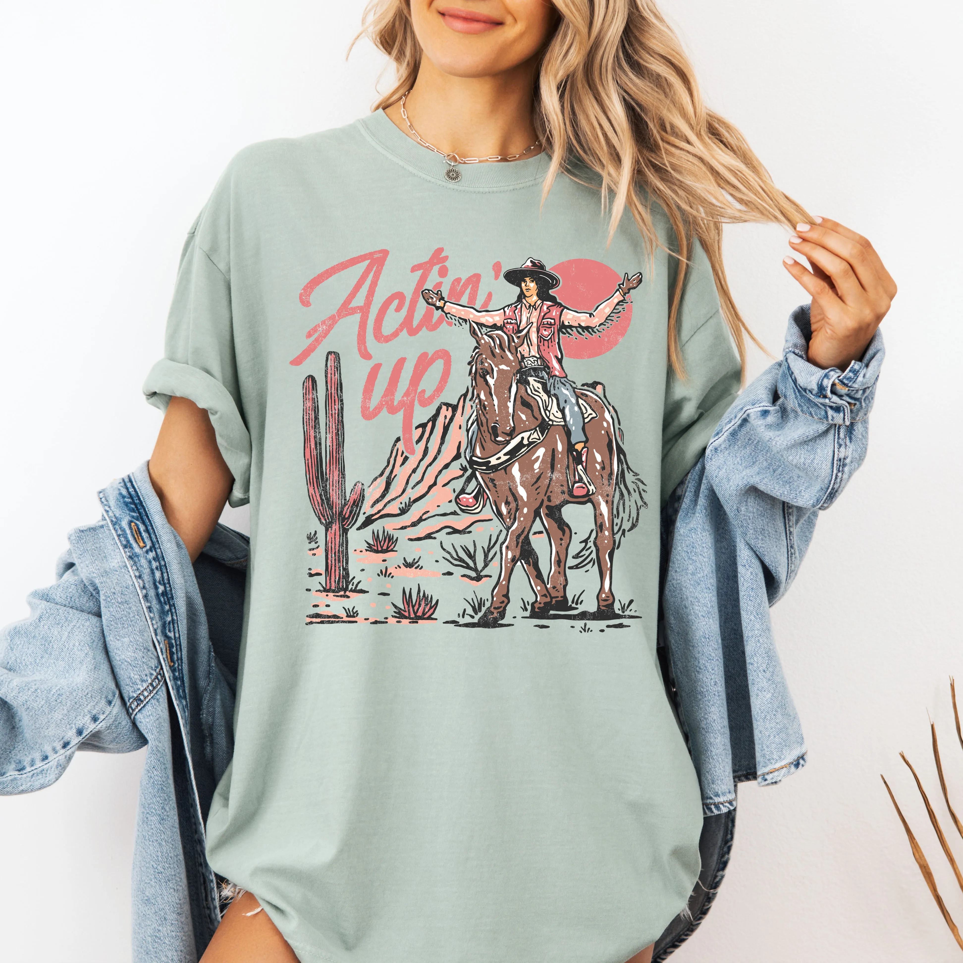 Actin' Up, Cowgirl, Western, Country, Desert, Mother's Day Tshirt Comfort Colors T-Shirt sold by Refinery Number One product image thumbnail 5