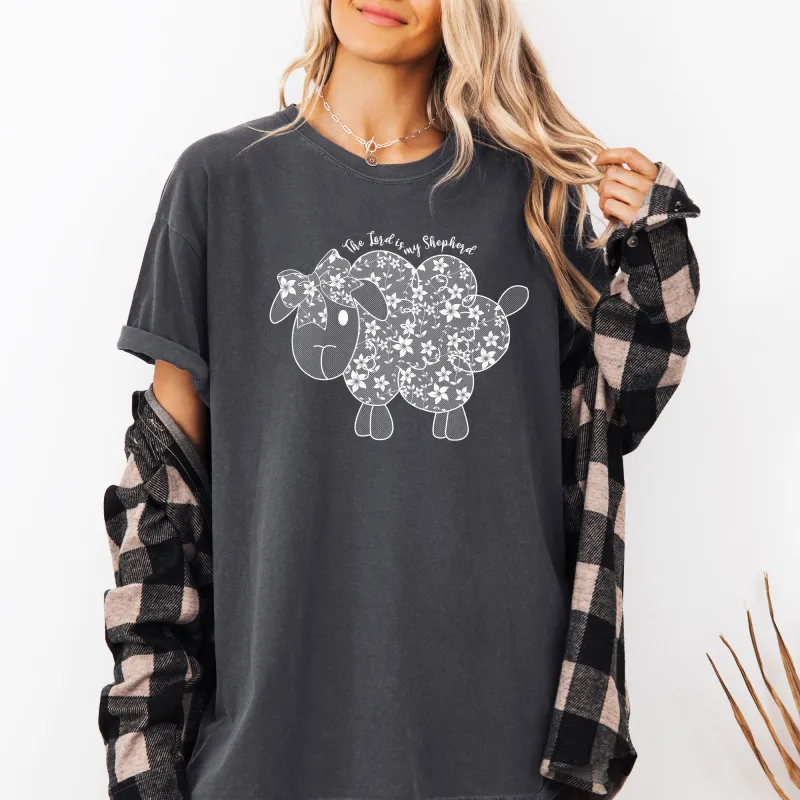 The Lord Is My Shepherd, Faux Lace, Sheep, Christian, Religious, Faith Tshirt Comfort Colors T-Shirt sold by Refinery Number One