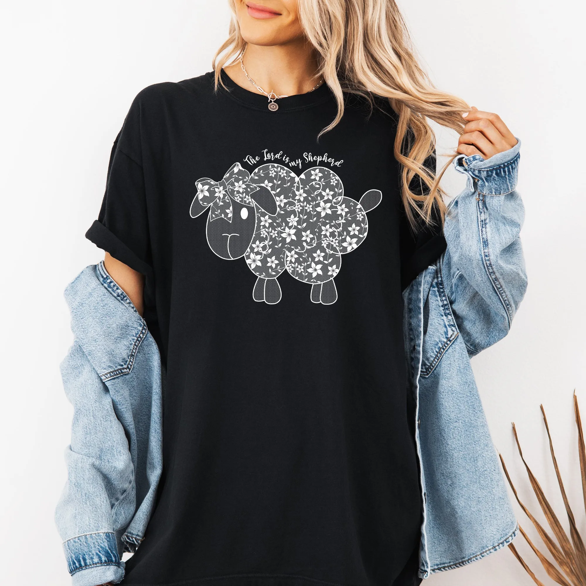 The Lord Is My Shepherd, Faux Lace, Sheep, Christian, Religious, Faith Tshirt Comfort Colors T-Shirt sold by Refinery Number One product image thumbnail 3