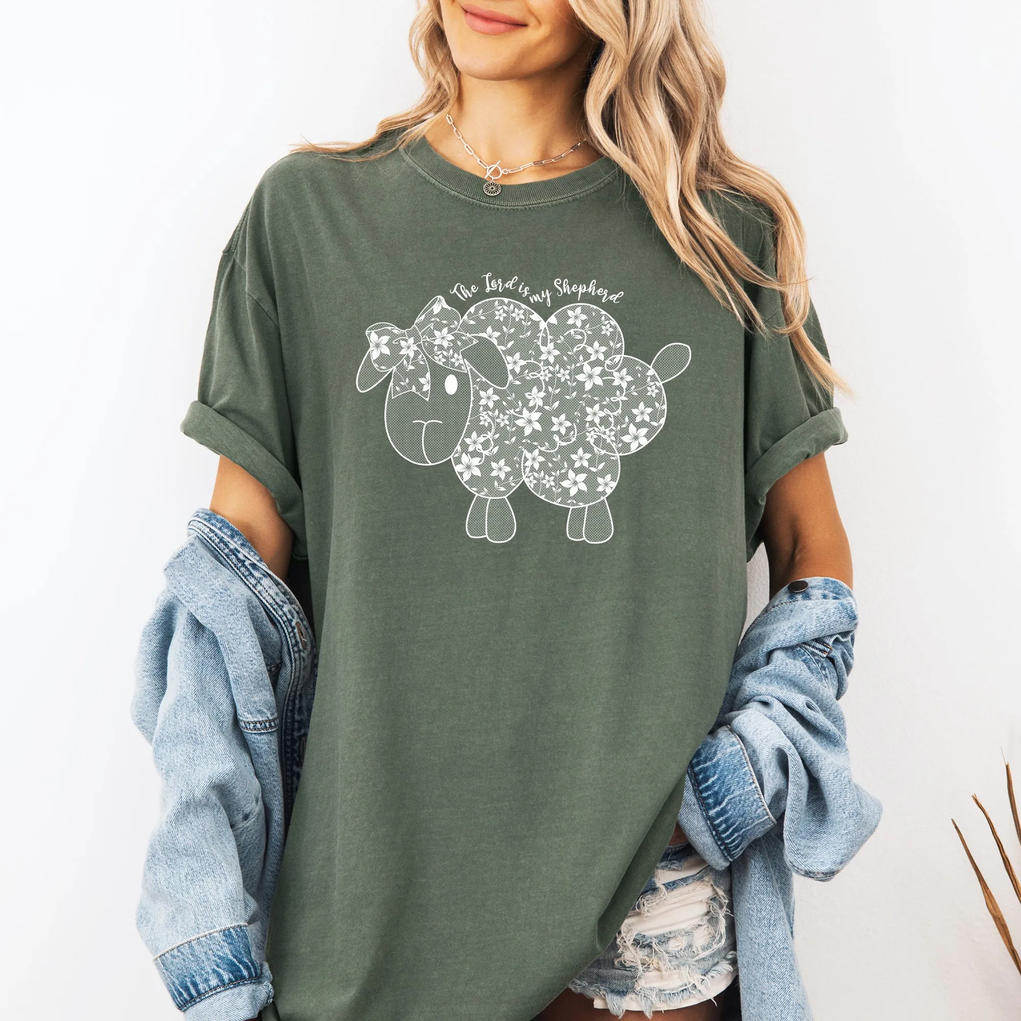 The Lord Is My Shepherd, Faux Lace, Sheep, Christian, Religious, Faith Tshirt Comfort Colors T-Shirt sold by Refinery Number One product image thumbnail 2