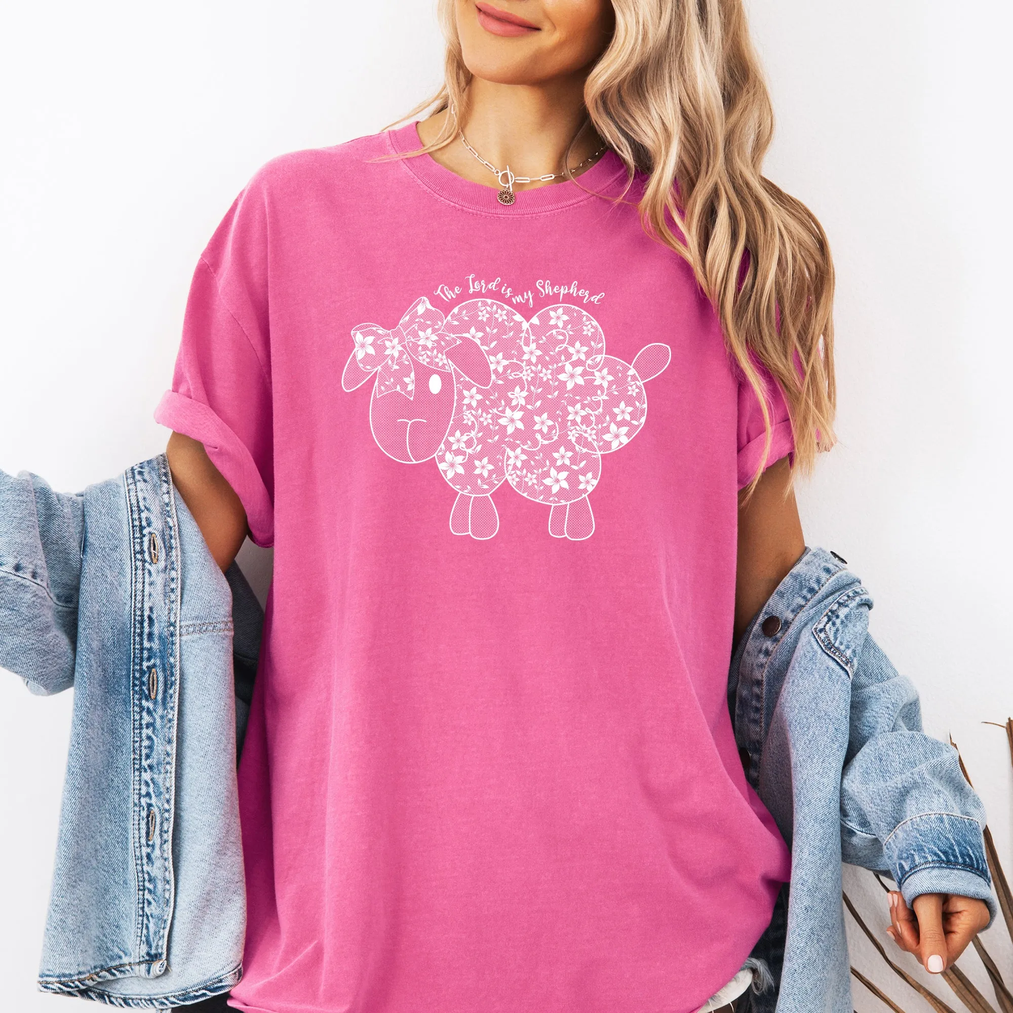 The Lord Is My Shepherd, Faux Lace, Sheep, Christian, Religious, Faith Tshirt Comfort Colors T-Shirt sold by Refinery Number One product image thumbnail 5