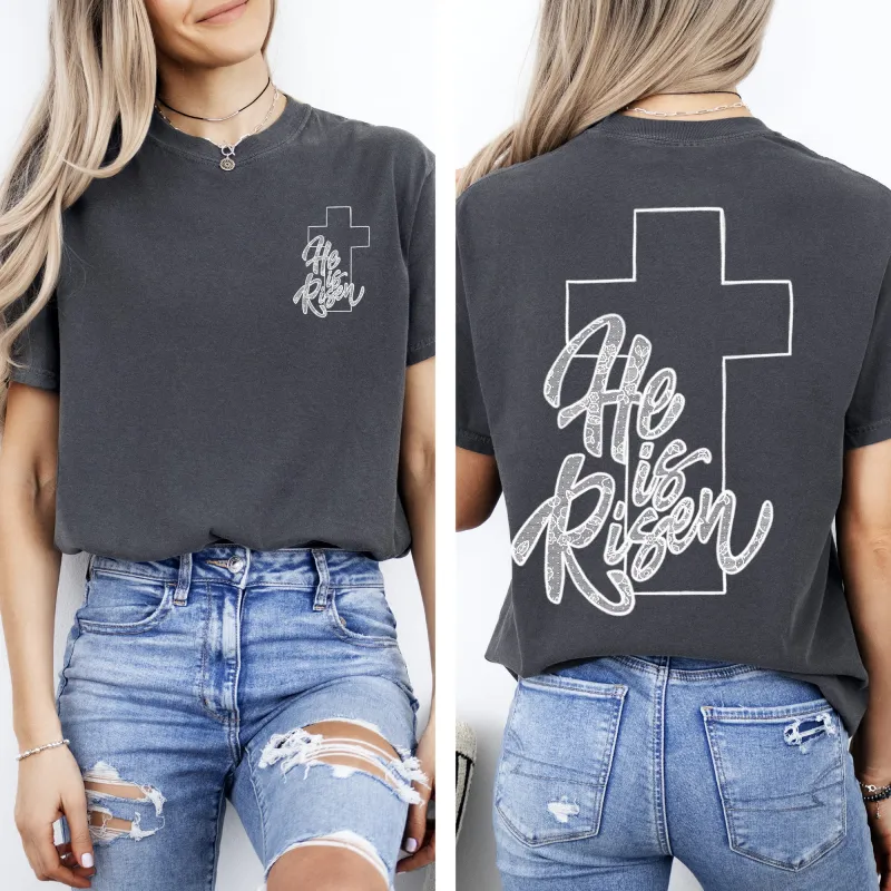 He Is Risen, Faux Lace, Girly, Cross, Coquette, Christian, Jesus, Gospel, Faith, Saved Tshirt Comfort Colors T-Shirt sold by Refinery Number One