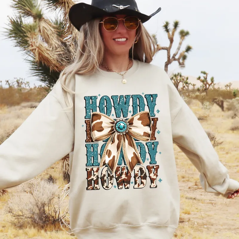 Howdy, Western, Cow Print, Cowboy, Cowgirl, Country Sweatshirt sold by Refinery Number One
